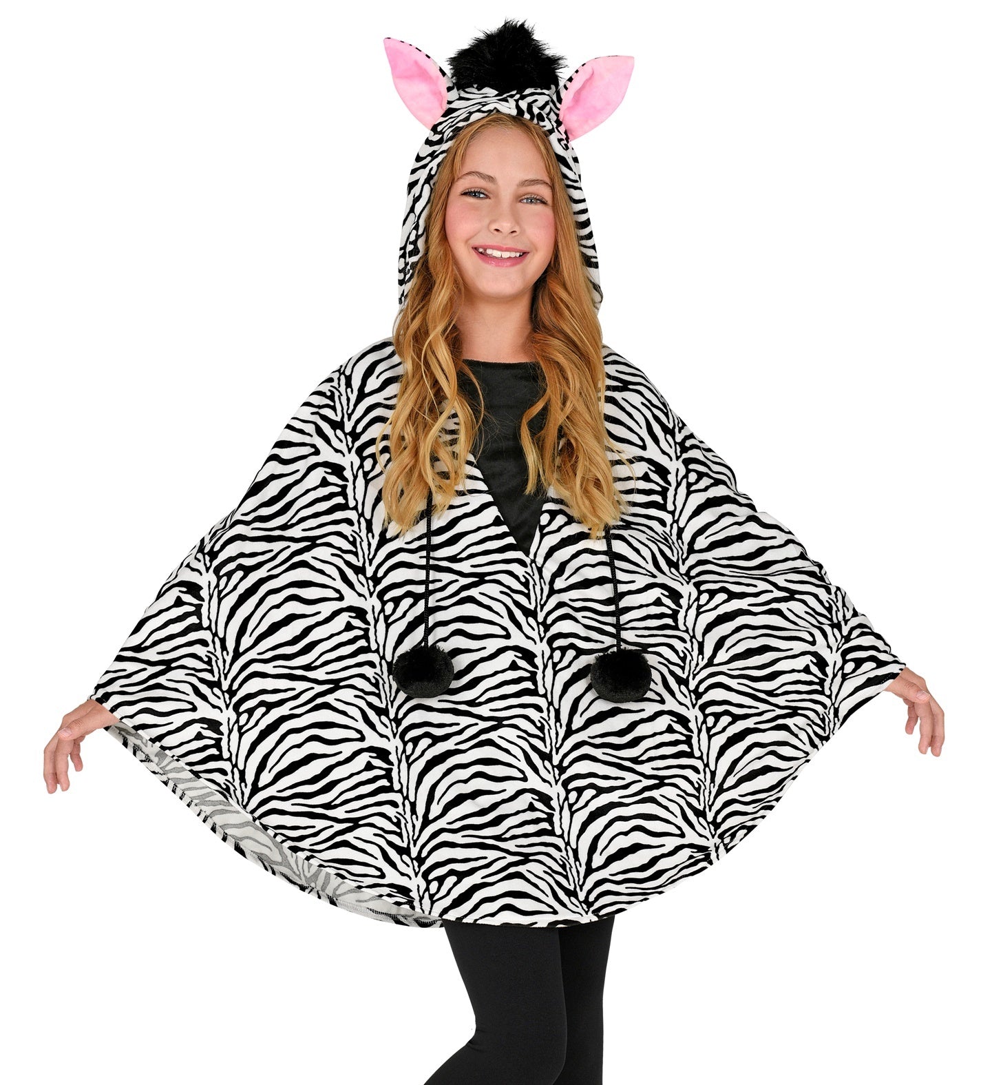 Widmann - Zebra Kostuum - Duizelingwekkende Strepen Poncho Zebra Kind - - One Size - Carnavalskleding - Verkleedkleding