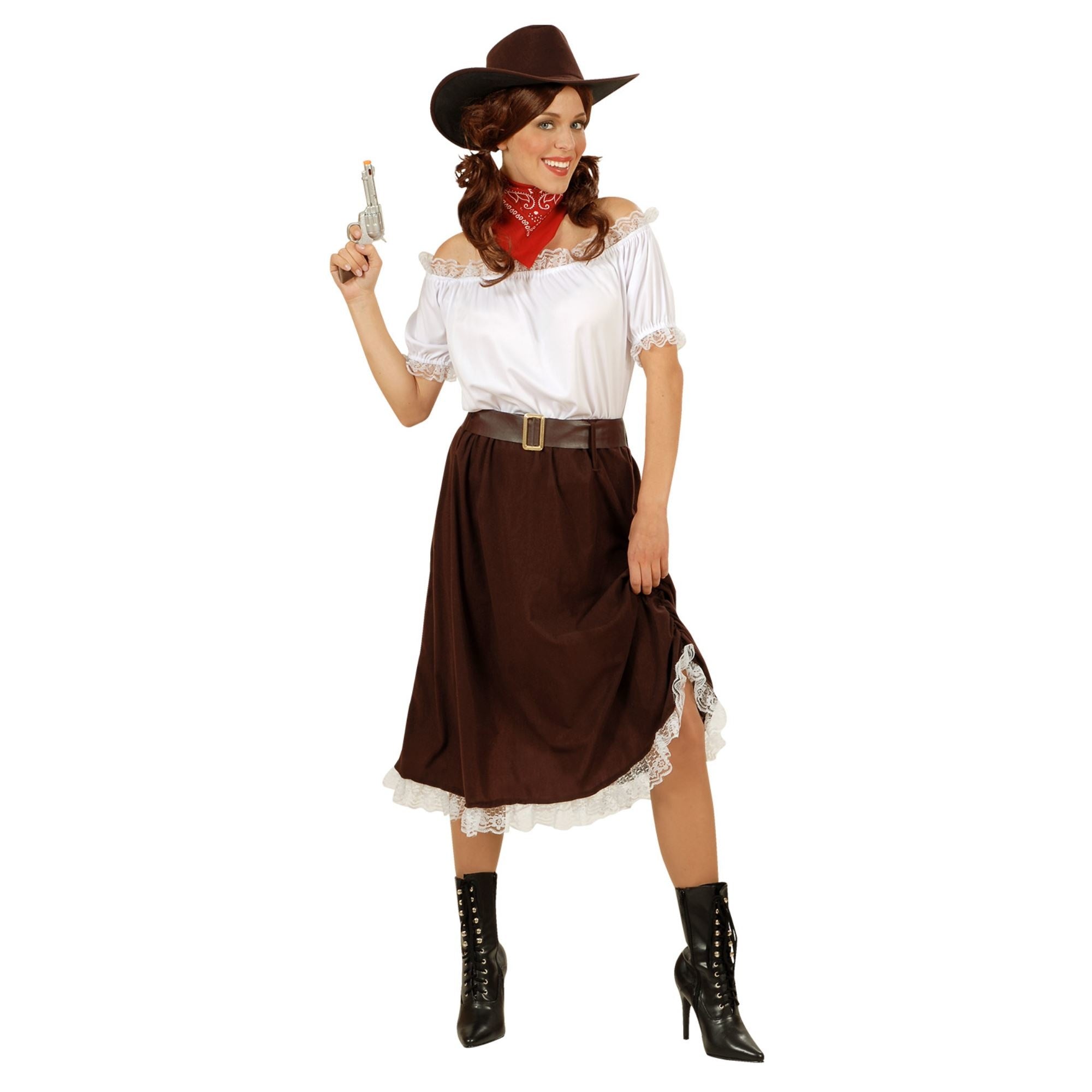 Widmann - Cowboy & Cowgirl Kostuum - Cowgirl Schietgrage Anita - Vrouw - bruin,wit / beige - XXL - Bierfeest - Verkleedkleding