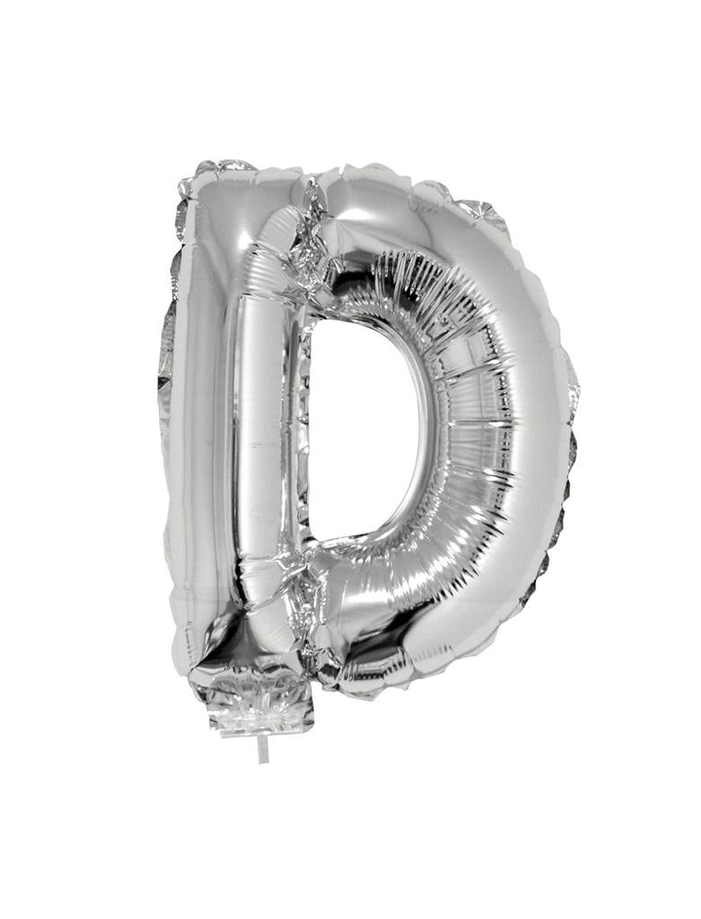 folie ballon Letter ''D'', 44 cm zilver met Rietje