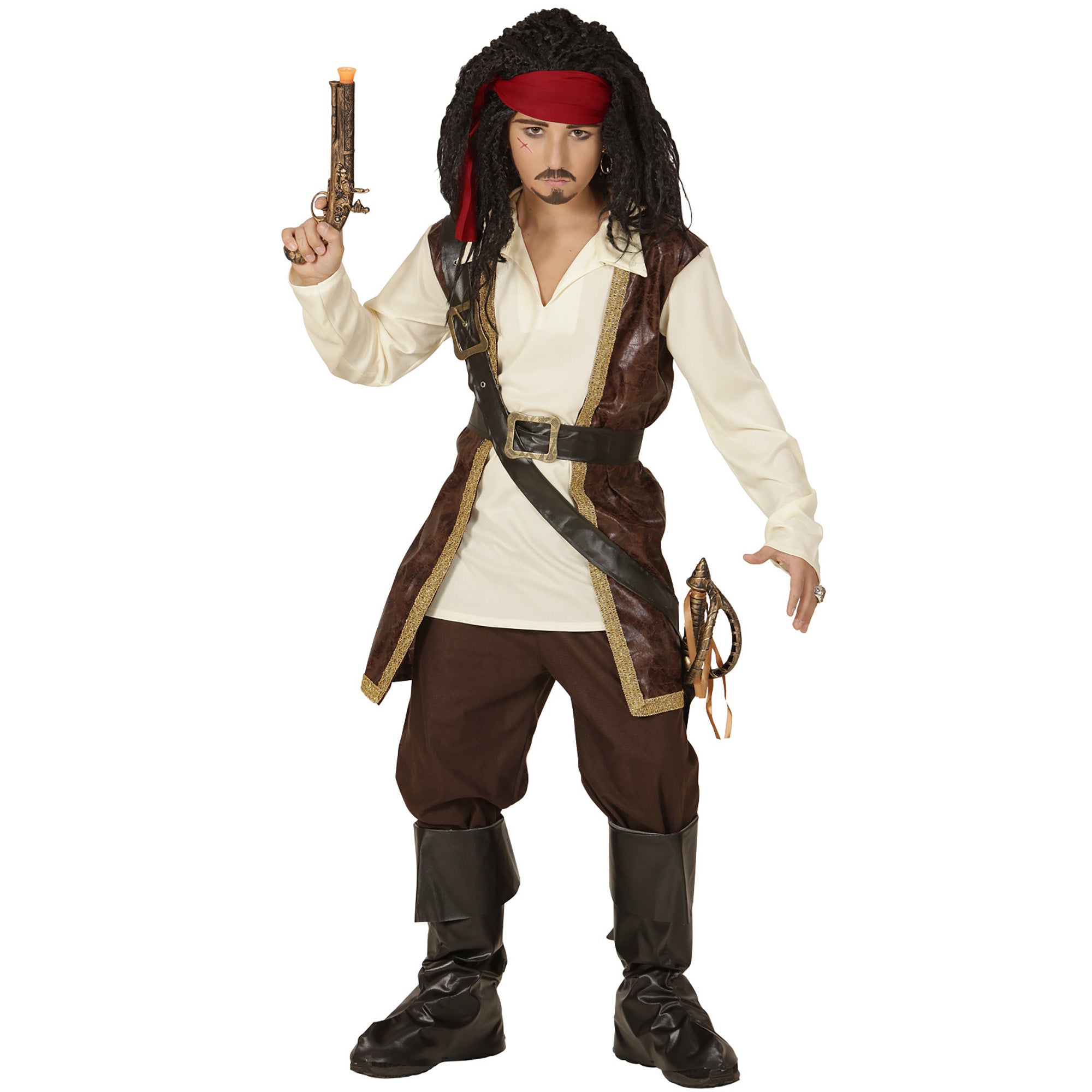 Widmann - Piraat & Viking Kostuum - Piraat Pedro - Jongen - bruin - Maat 158 - Carnavalskleding - Verkleedkleding