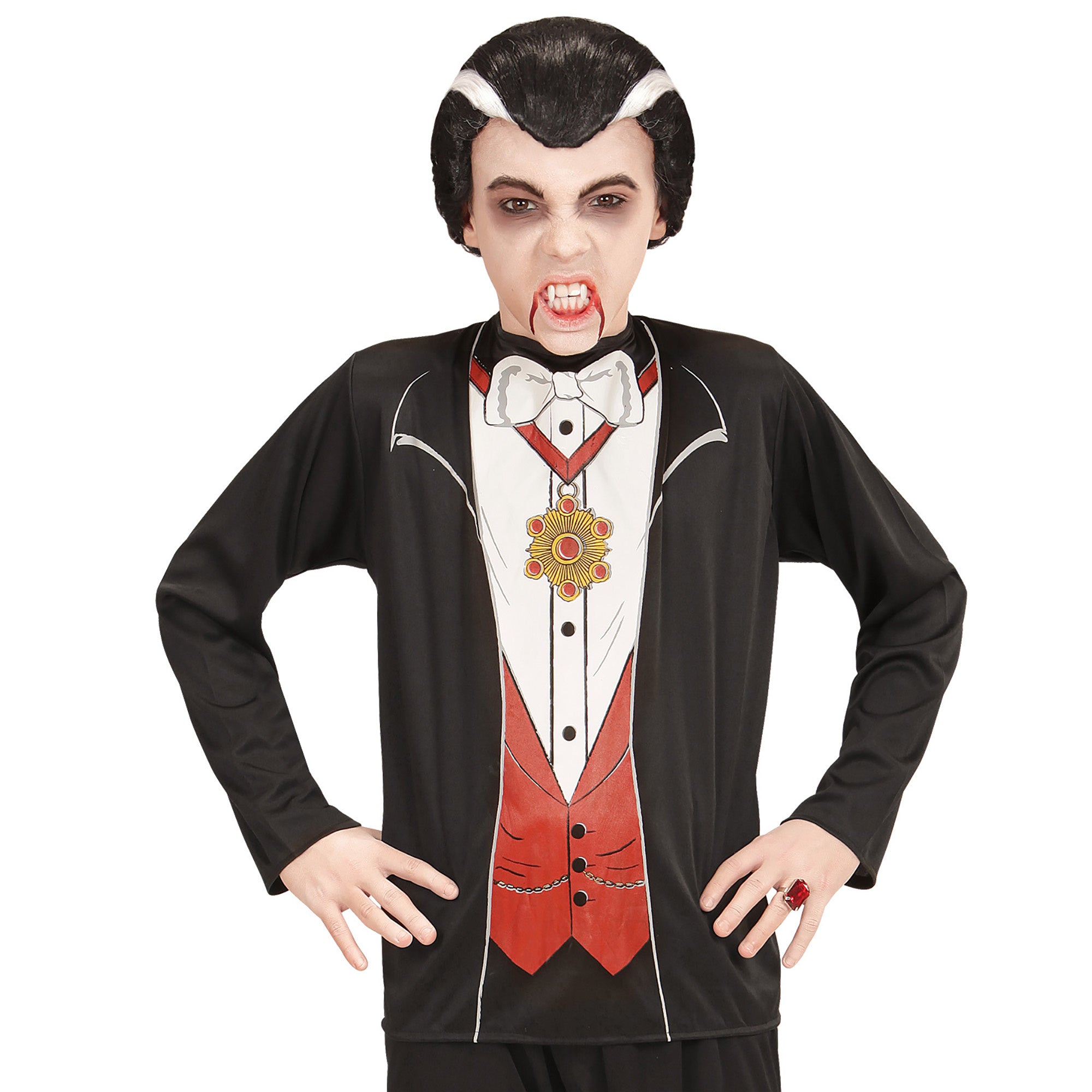 Widmann - Vampier & Dracula Kostuum - Vampier Rashan Shirt Man - zwart - XL - Carnavalskleding - Verkleedkleding