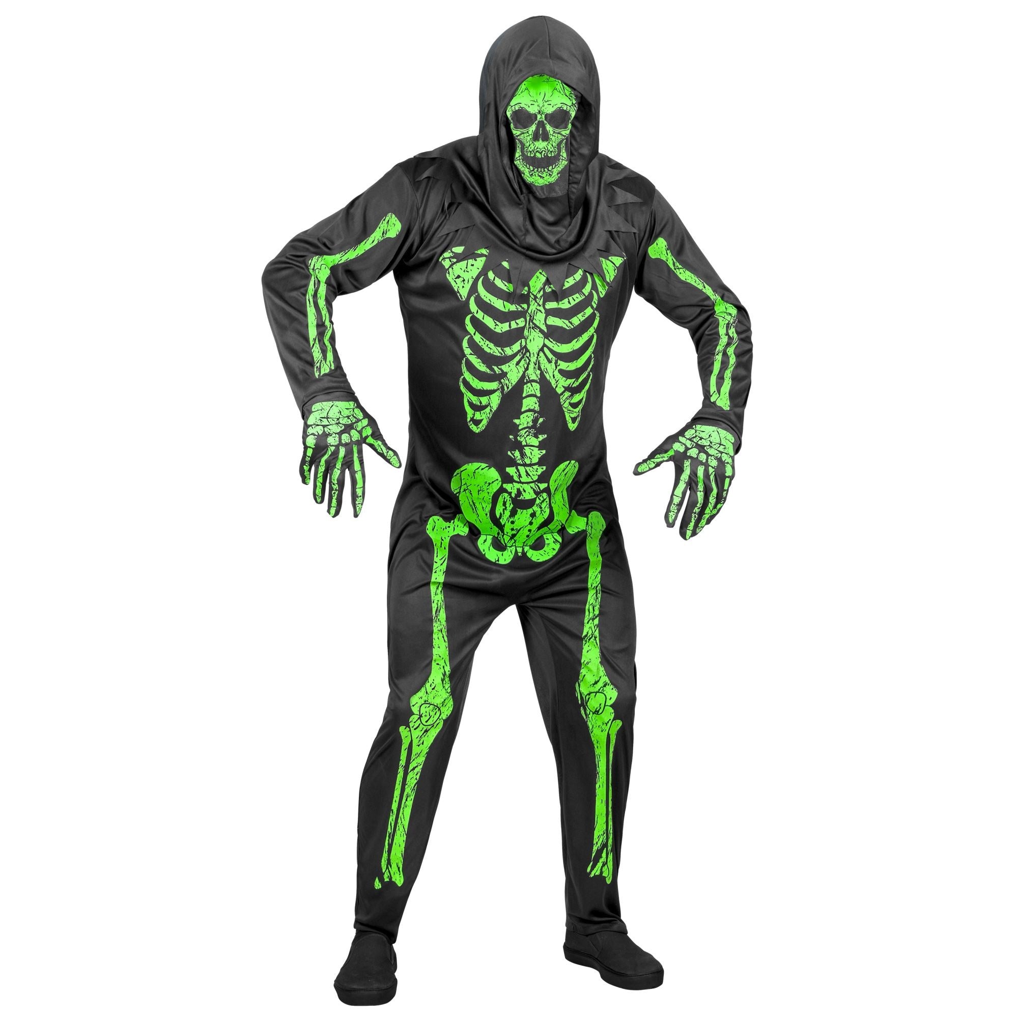 Widmann - Spook & Skelet Kostuum - Gruwelijk Groen Neon Skelet - Man - groen,zwart - Extra Small - Halloween - Verkleedkleding