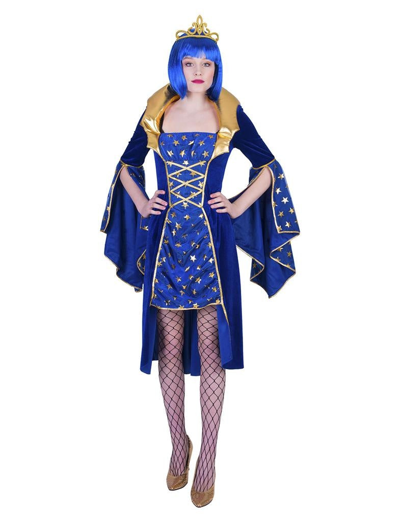 Funny Fashion - Tovenaar & Tovenares & Waarzegster Kostuum - Wonderlijke Waarzegster Wioleta - Vrouw - blauw,goud - Maat 36-38 - Carnavalskleding - Verkleedkleding