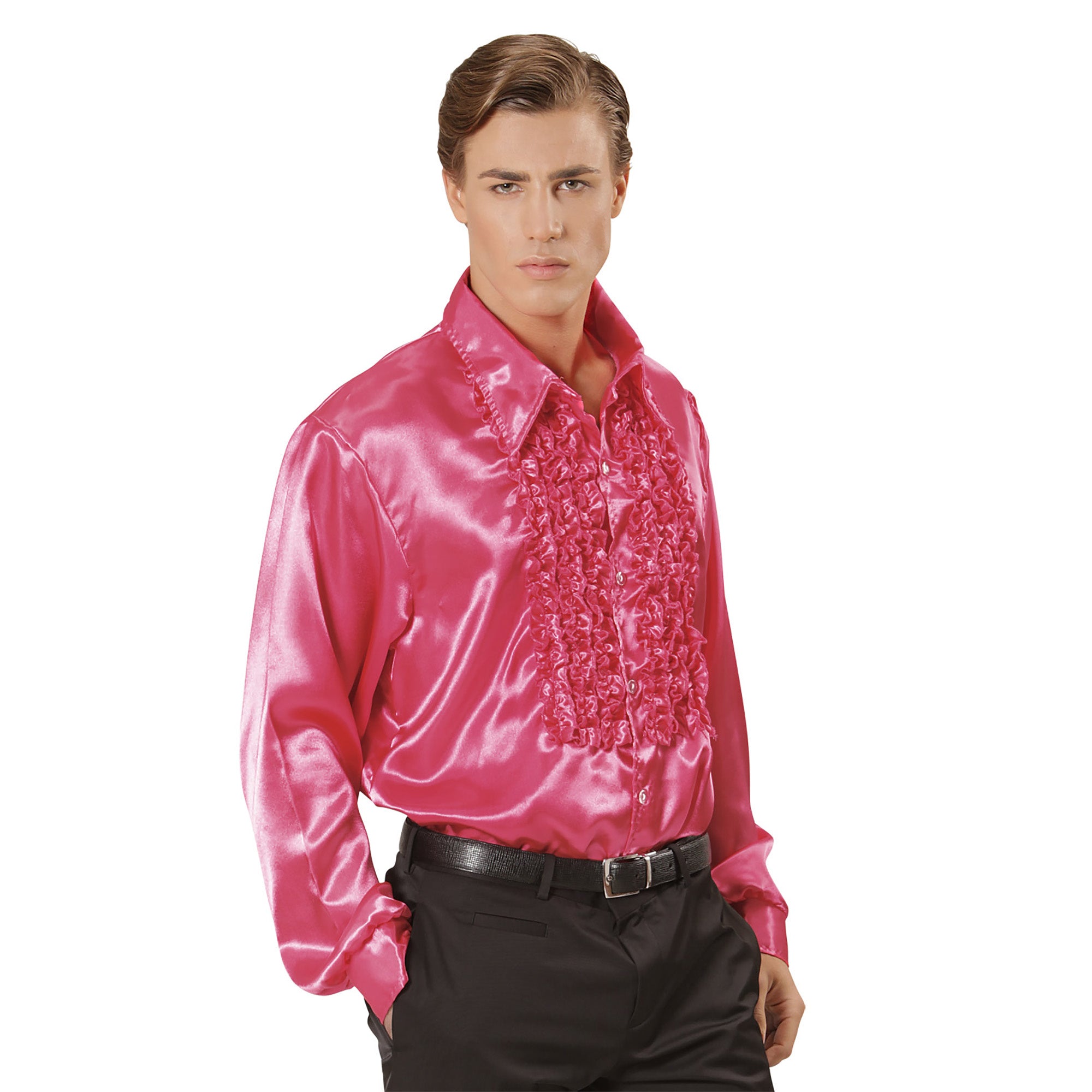 Widmann - Jaren 80 & 90 Kostuum - Lekker Foute Rouchenblouse Roze Man - roze - XXL - Carnavalskleding - Verkleedkleding