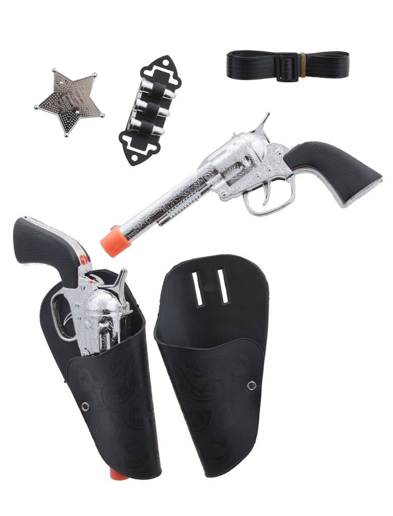 Accessoireset cowboy 4-delig (pistolen, riem, sherrifster)