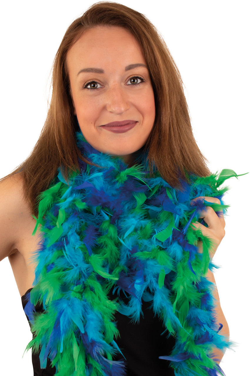 Boa donkerblauw/licht blauw/groen gemengd 180 cm - Carnaval-/feestkleding - Veren verkleed boa - 50 grams