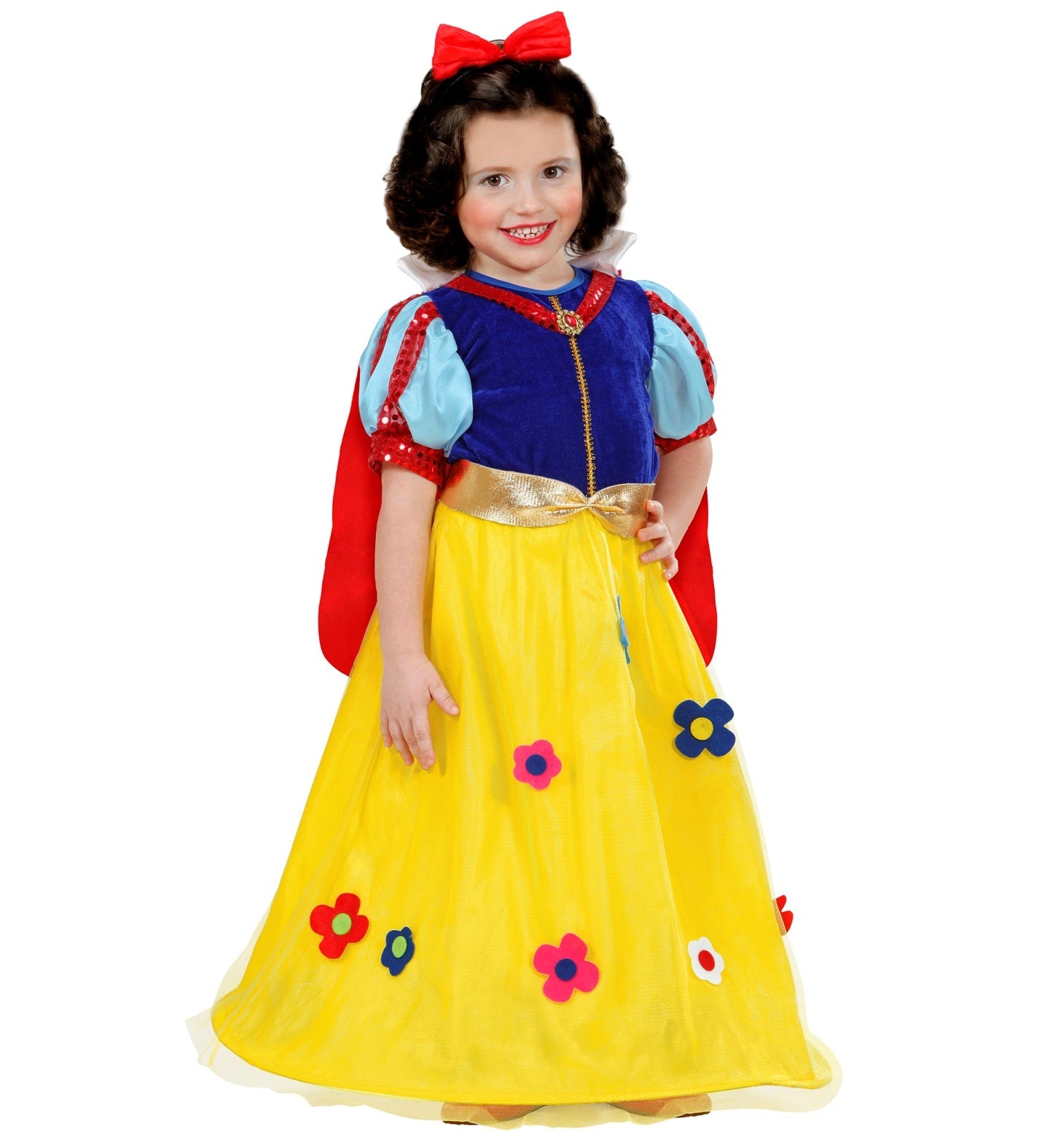 Widmann - Sneeuwwitje Kostuum - Sprookjesboek Prinses Sneeuwwitje Met Bloemen - Meisje - blauw,geel - Maat 104 - Carnavalskleding - Verkleedkleding