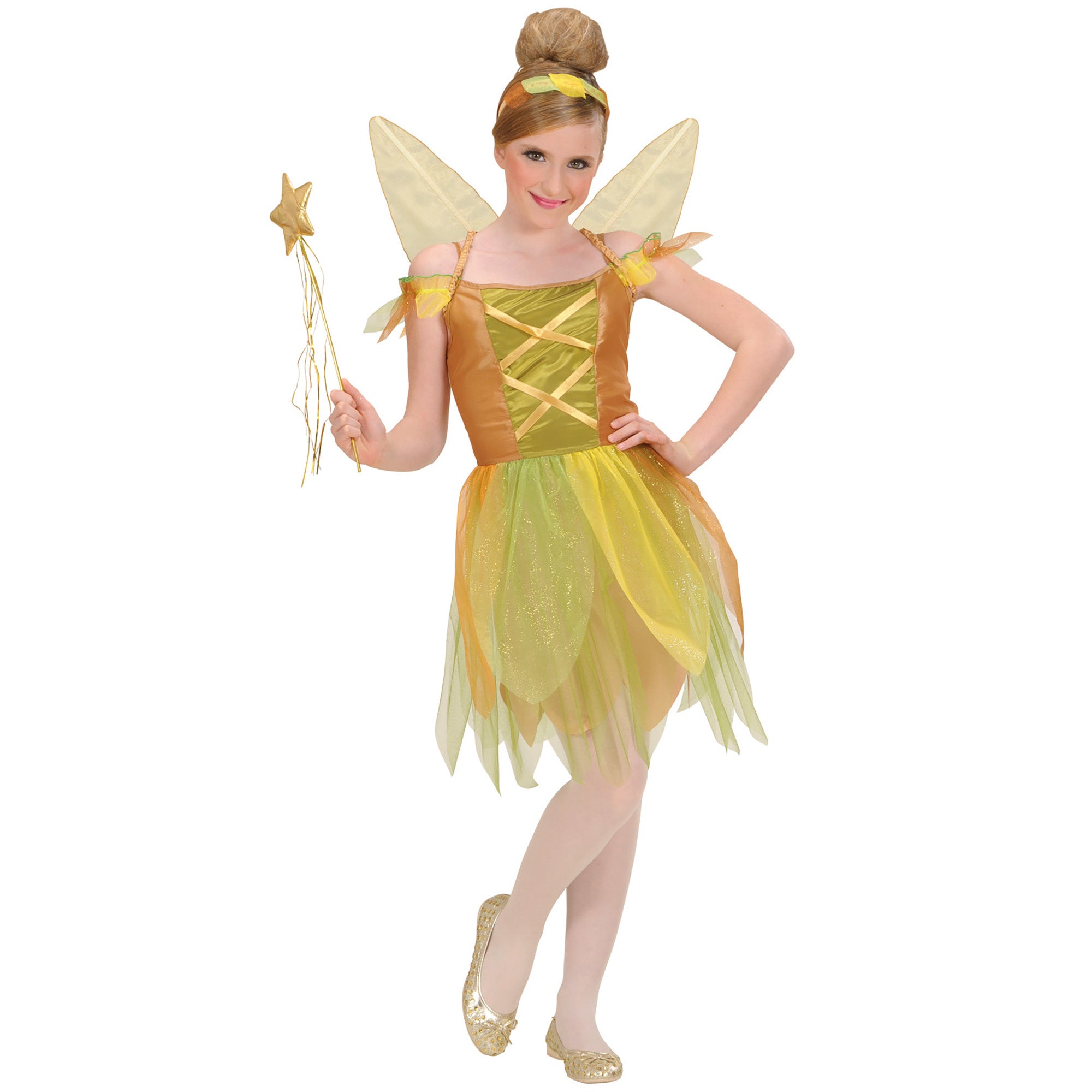 Widmann - Elfen Feeen & Fantasy Kostuum - Pixie Gouden Woud Prinses Spell Kostuum Meisje - groen,goud - Maat 140 - Carnavalskleding - Verkleedkleding