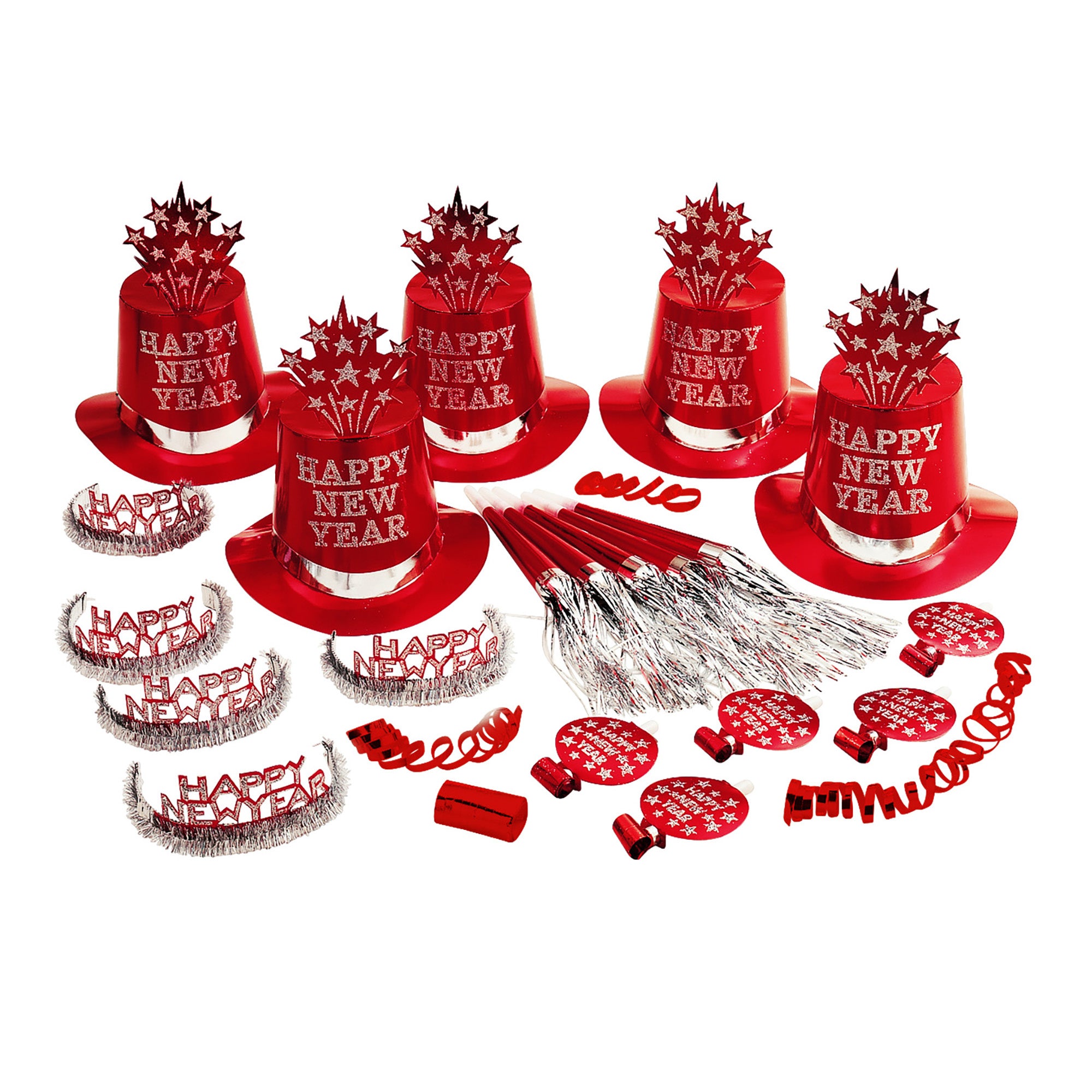 Happy New Year: Red happy new year party kit voor 10 personen