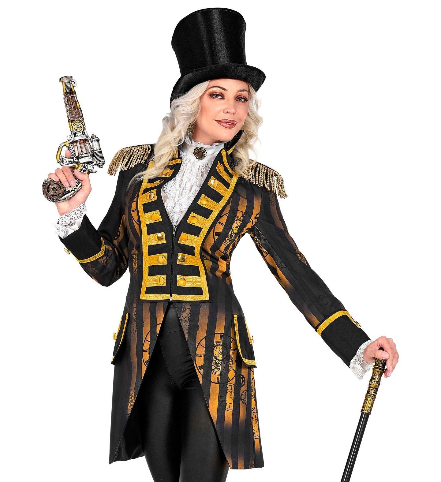 Widmann - Steampunk Kostuum - Tijdloze Parade Jas Steampunk Vrouw - geel,zwart - XXL - Halloween - Verkleedkleding