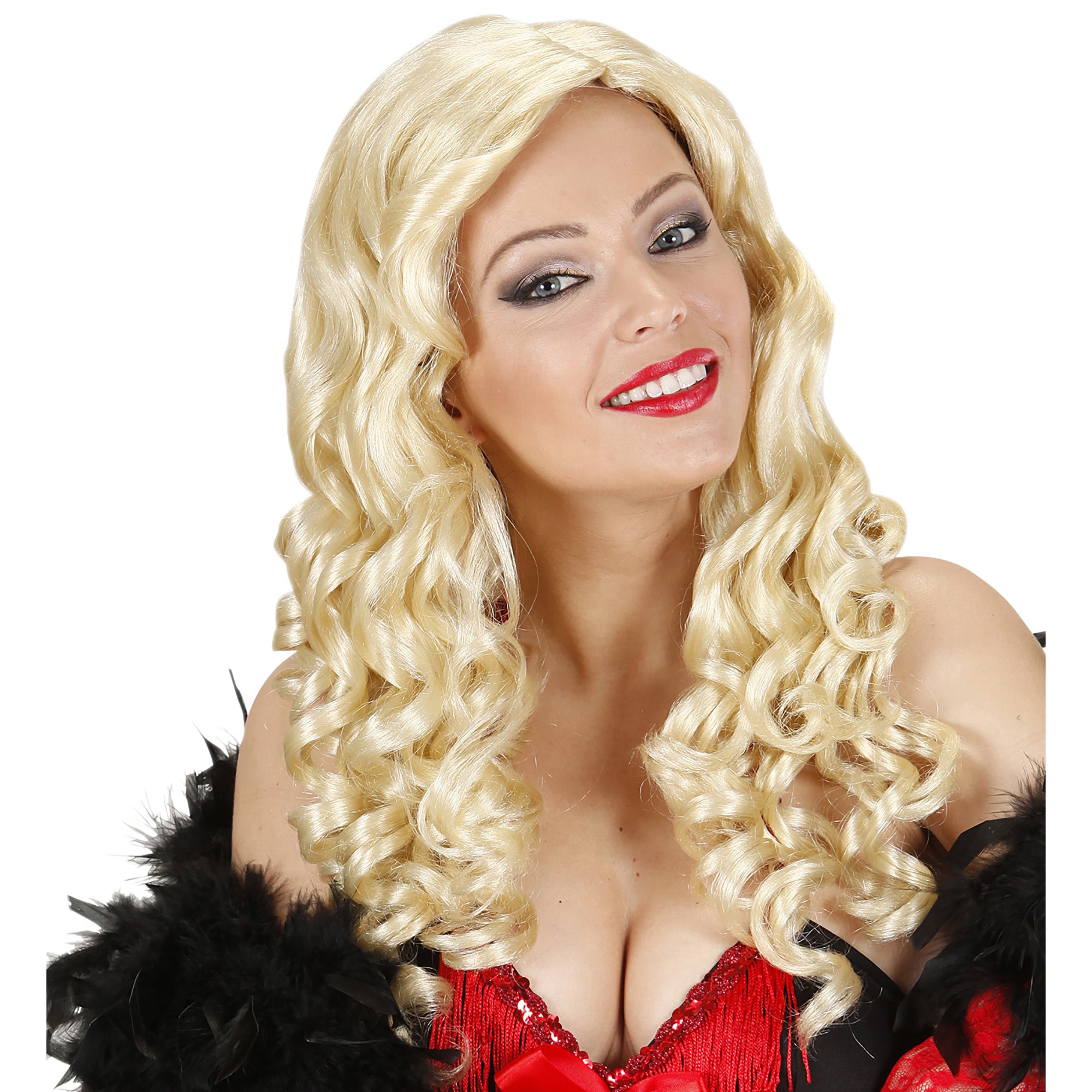 Carnavalspruiken: Blonde pruik Jenna met krullen