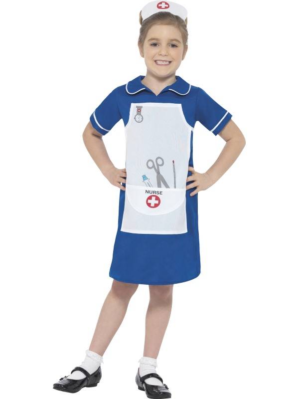 SMIFFYS - Blauw zuster kostuum voor meisjes - 128/140 (7-9 jaar) - Kinderkostuums