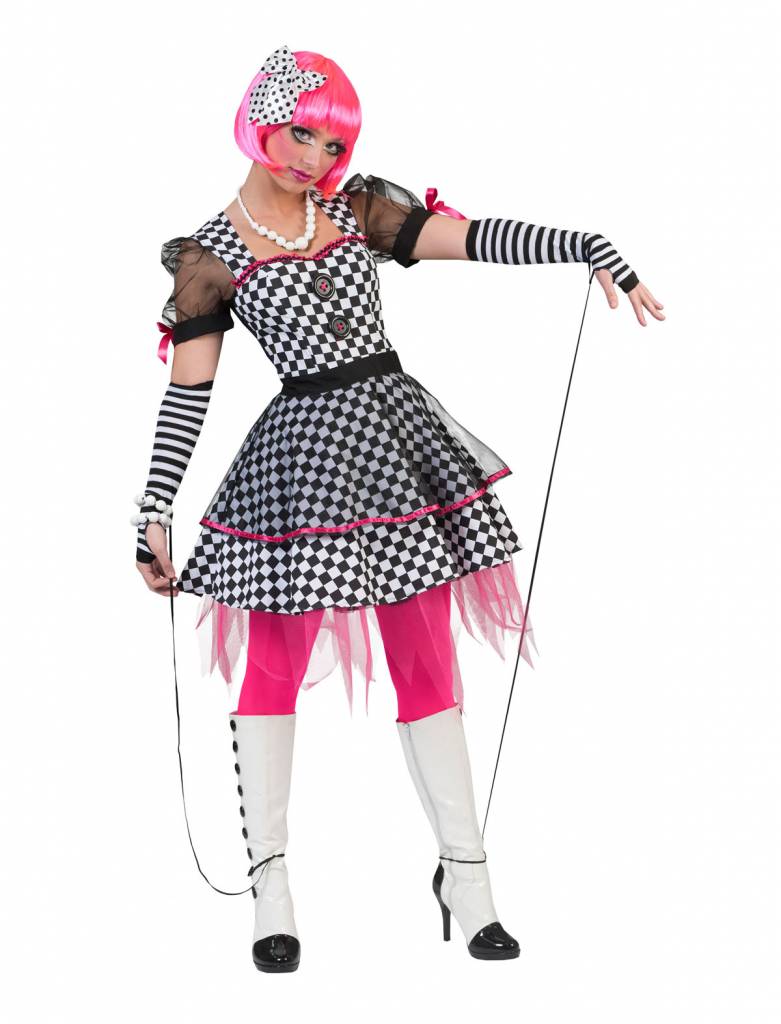 Living Dead Dolls Kostuum | Houterige Zwart Wit Marionet | Vrouw | Maat 36-38