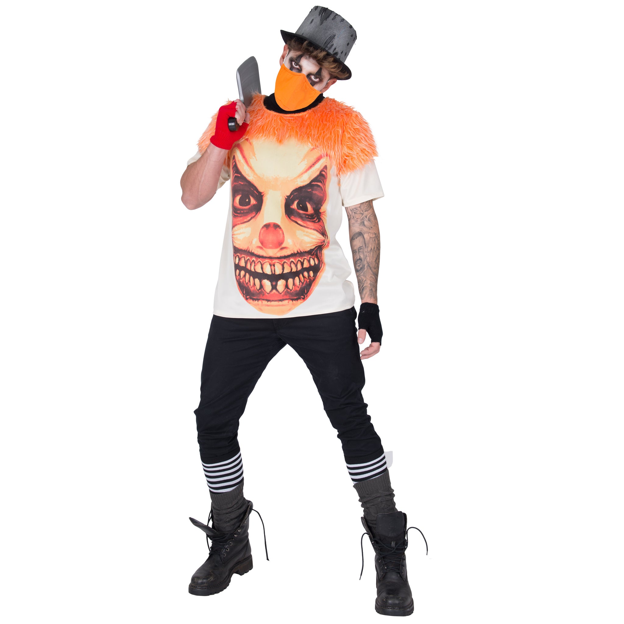 Funny Fashion - Monster & Griezel Kostuum - Bezeten Door Een Enge Clown - oranje,wit / beige - One Size - Halloween - Verkleedkleding