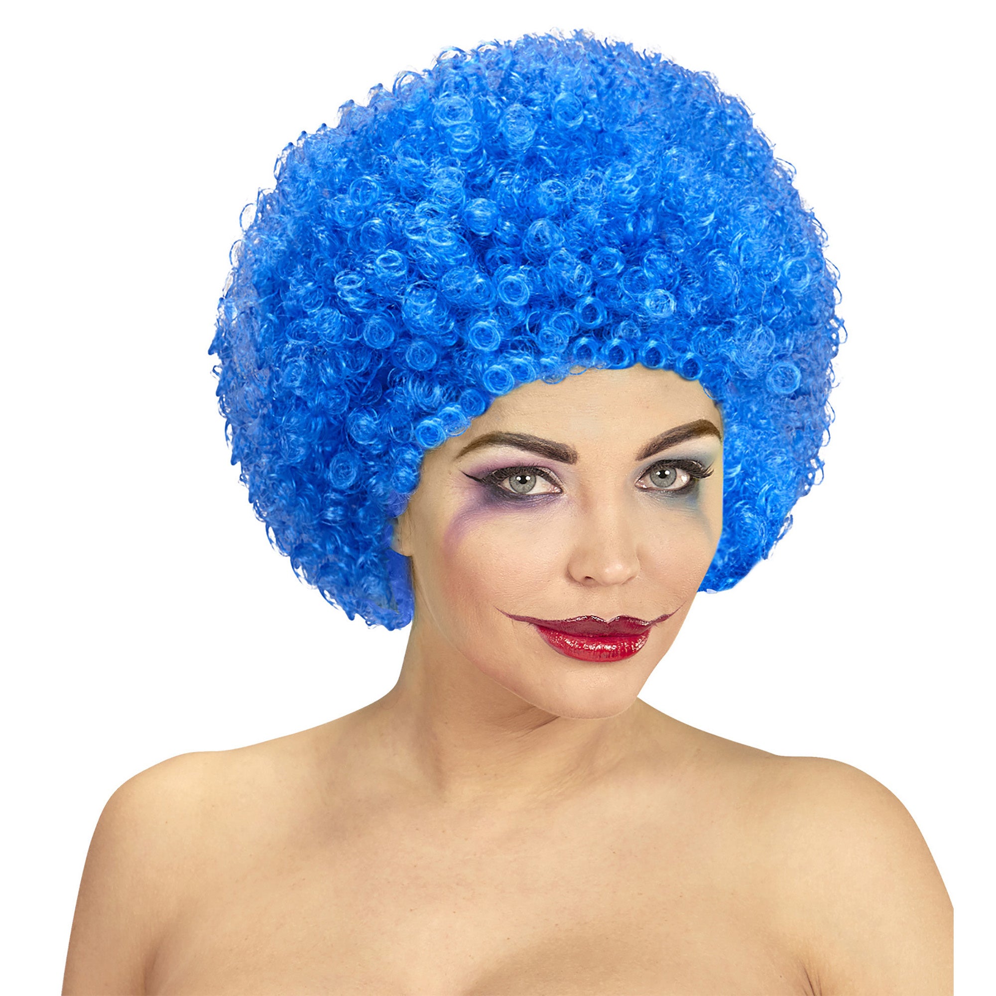 Widmann - Clown & Nar Kostuum - Afro Clownpruik Krullen, Licht Blauw - blauw - Carnavalskleding - Verkleedkleding