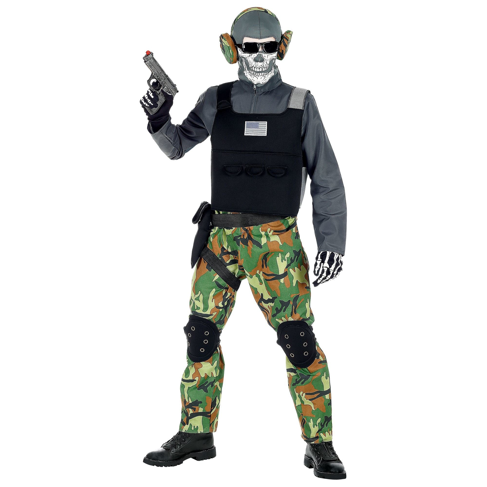 Widmann - Leger & Oorlog Kostuum - Zombie Soldaat Eeuwige Slagvelden Groen Camouflage - Jongen - groen,zwart,grijs - Maat 128 - Halloween - Verkleedkleding