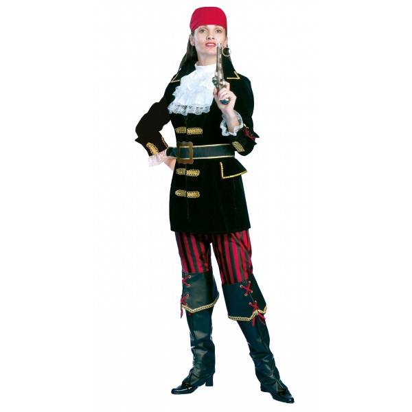 Funny Fashion - Piraat & Viking Kostuum - Piraat Espanha Kostuum Vrouw - rood,zwart - Maat 40-42 - Carnavalskleding - Verkleedkleding