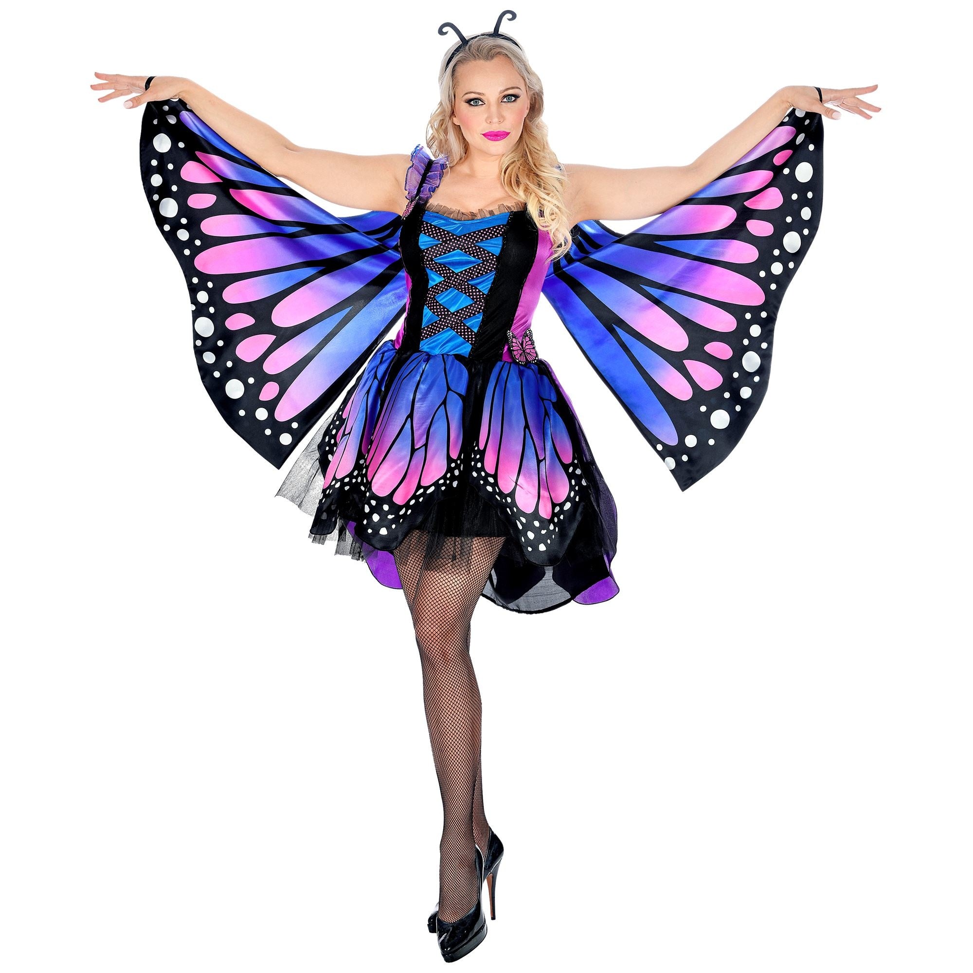 Widmann - Vlinder Kostuum - Prachtige Paars Roze Vlinder - Vrouw - blauw,paars,roze - Large - Carnavalskleding - Verkleedkleding