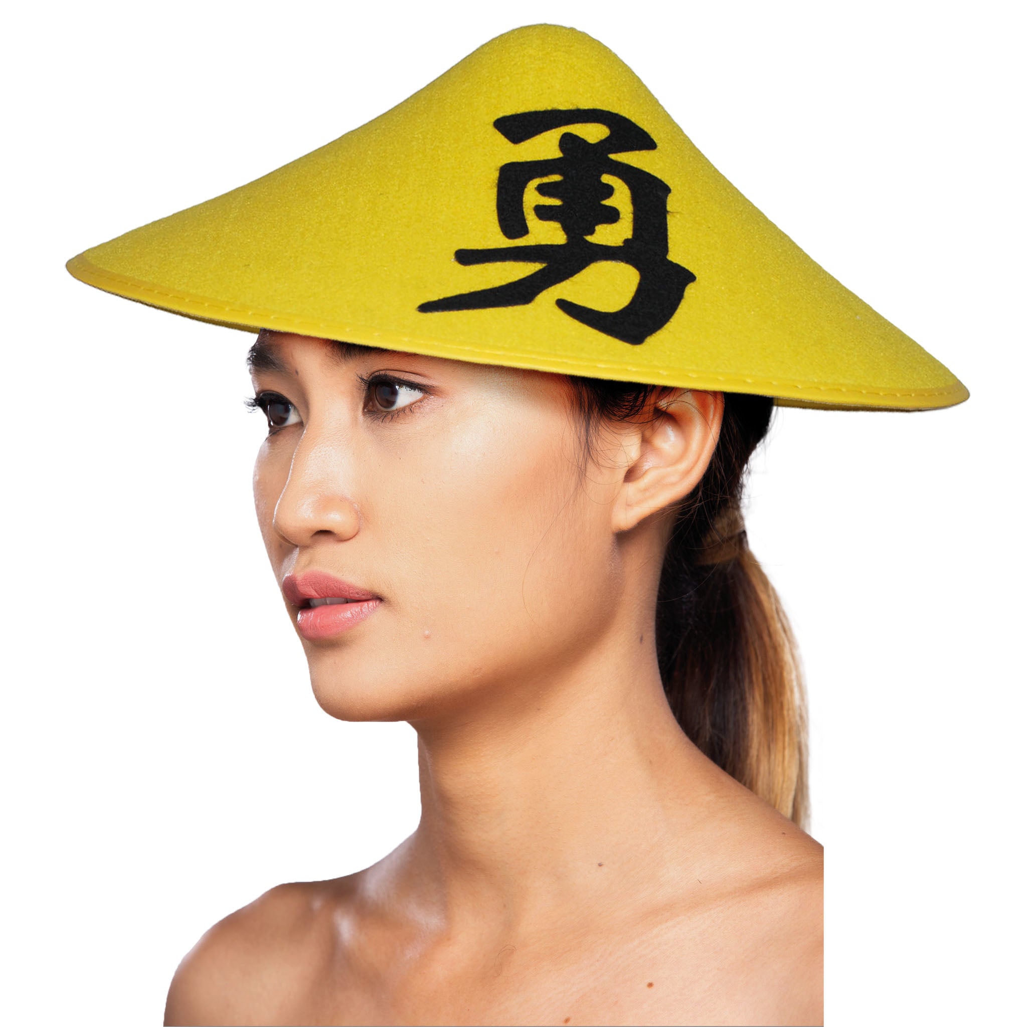 Chinese Aziatiesche hoed geel met teken - Verkleed carnaval hoeden/hoedjes voor volwassenen