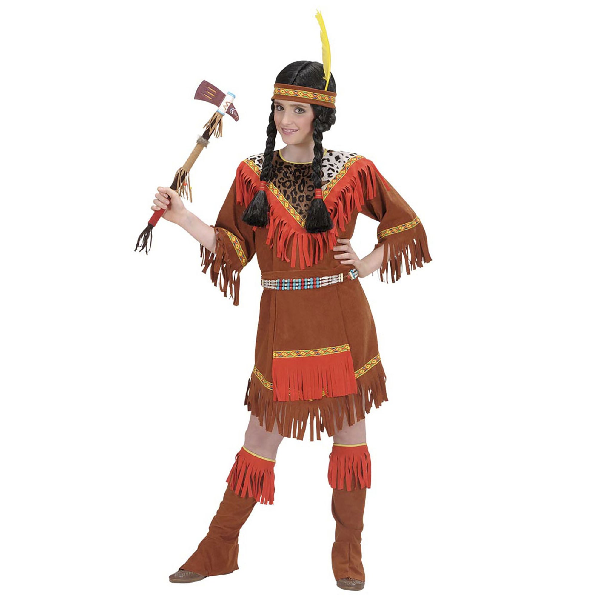 Widmann - Indiaan Kostuum - Savannah Indiaans - Meisje - bruin - Maat 128 - Carnavalskleding - Verkleedkleding