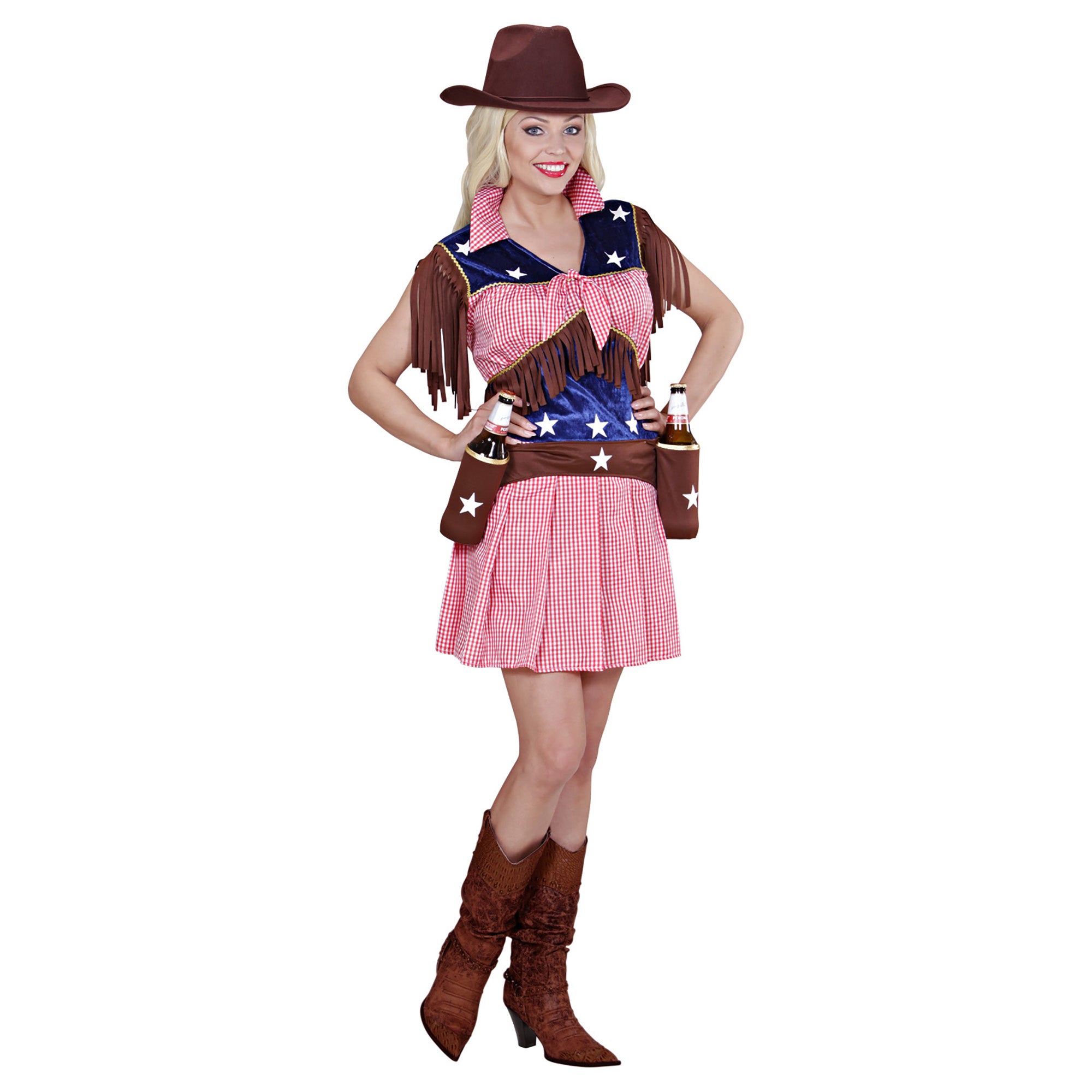 Widmann - Cowboy & Cowgirl Kostuum - Western Rodeo Cowgirl - Vrouw - rood,bruin - Medium - Carnavalskleding - Verkleedkleding