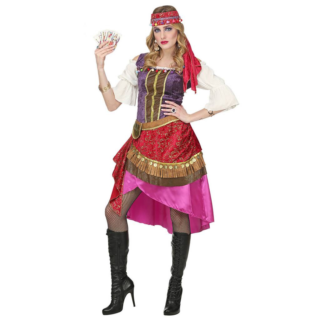 Widmann - Zigeuner & Zigeunerin Kostuum - Waarzegster Tarotinia Zigeunerin - Vrouw - paars,roze - XL - Carnavalskleding - Verkleedkleding