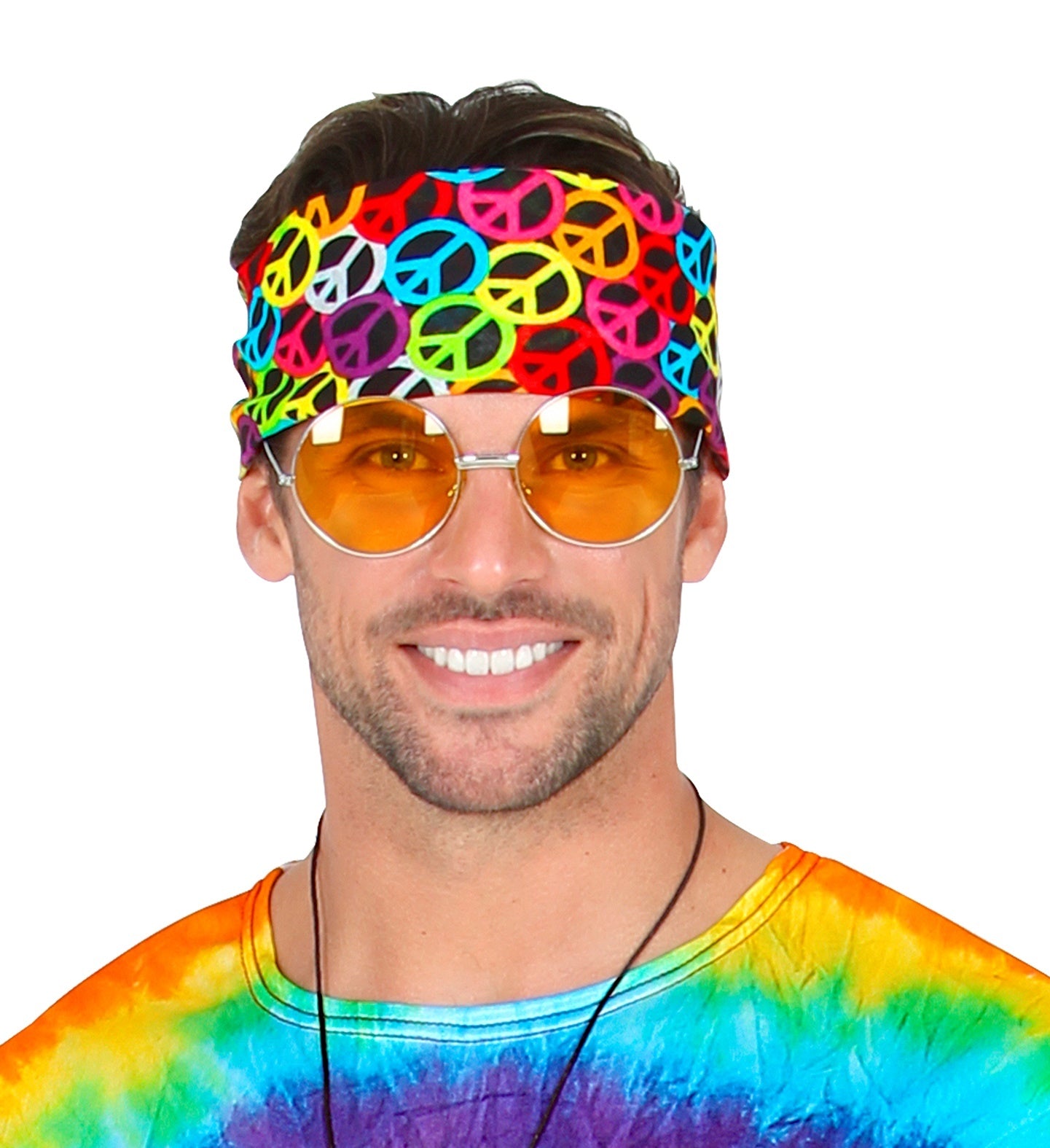 Widmann - Hippie Kostuum - Bandana Happy Hippie Peace 55 X 55 Centimeter - multicolor - Carnavalskleding - Verkleedkleding