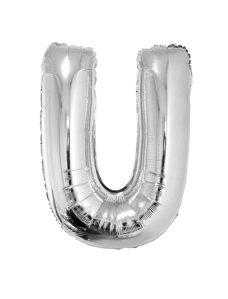 Folieballon zilver letter &apos;U&apos; groot