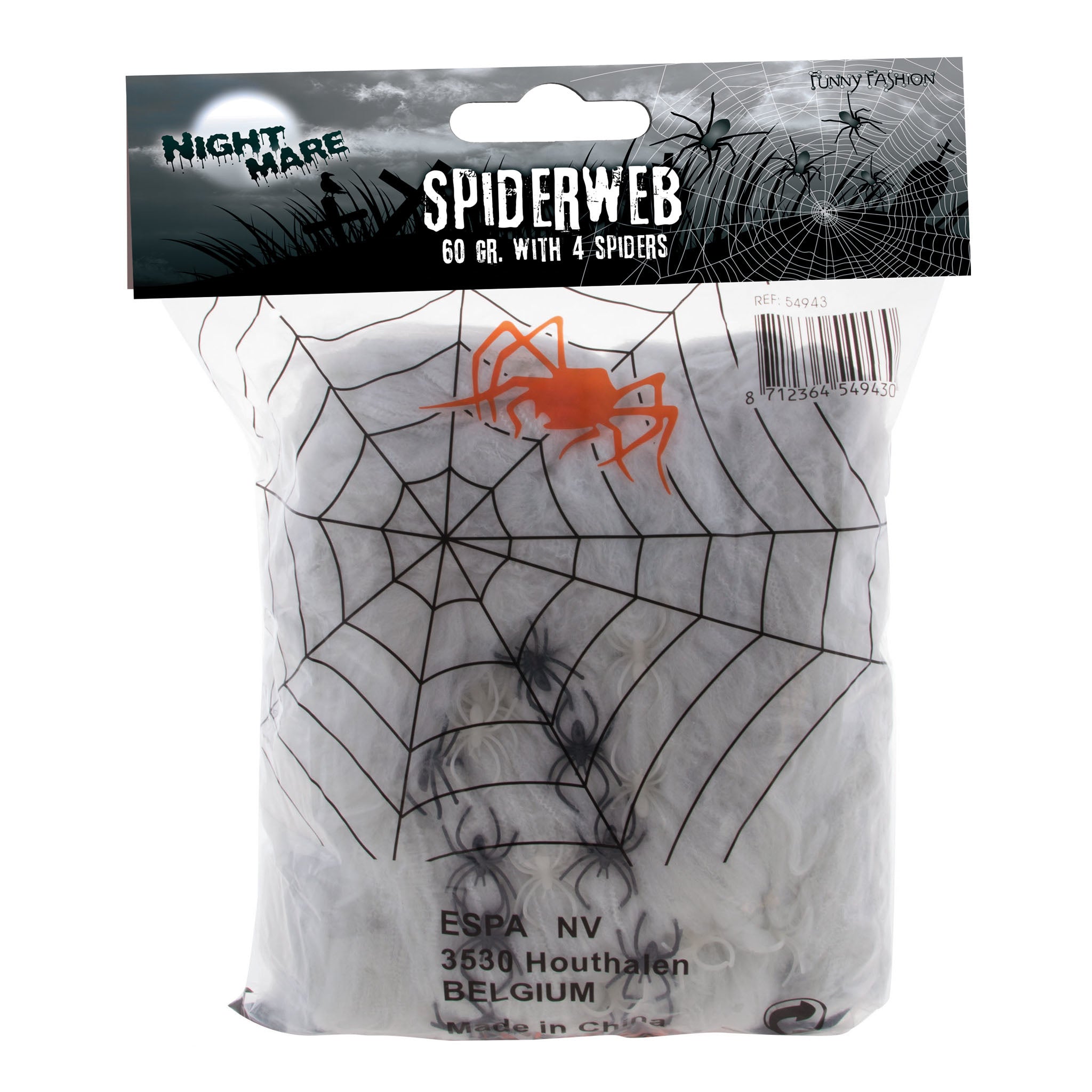 Halloween spinnenweb met vier spinnen