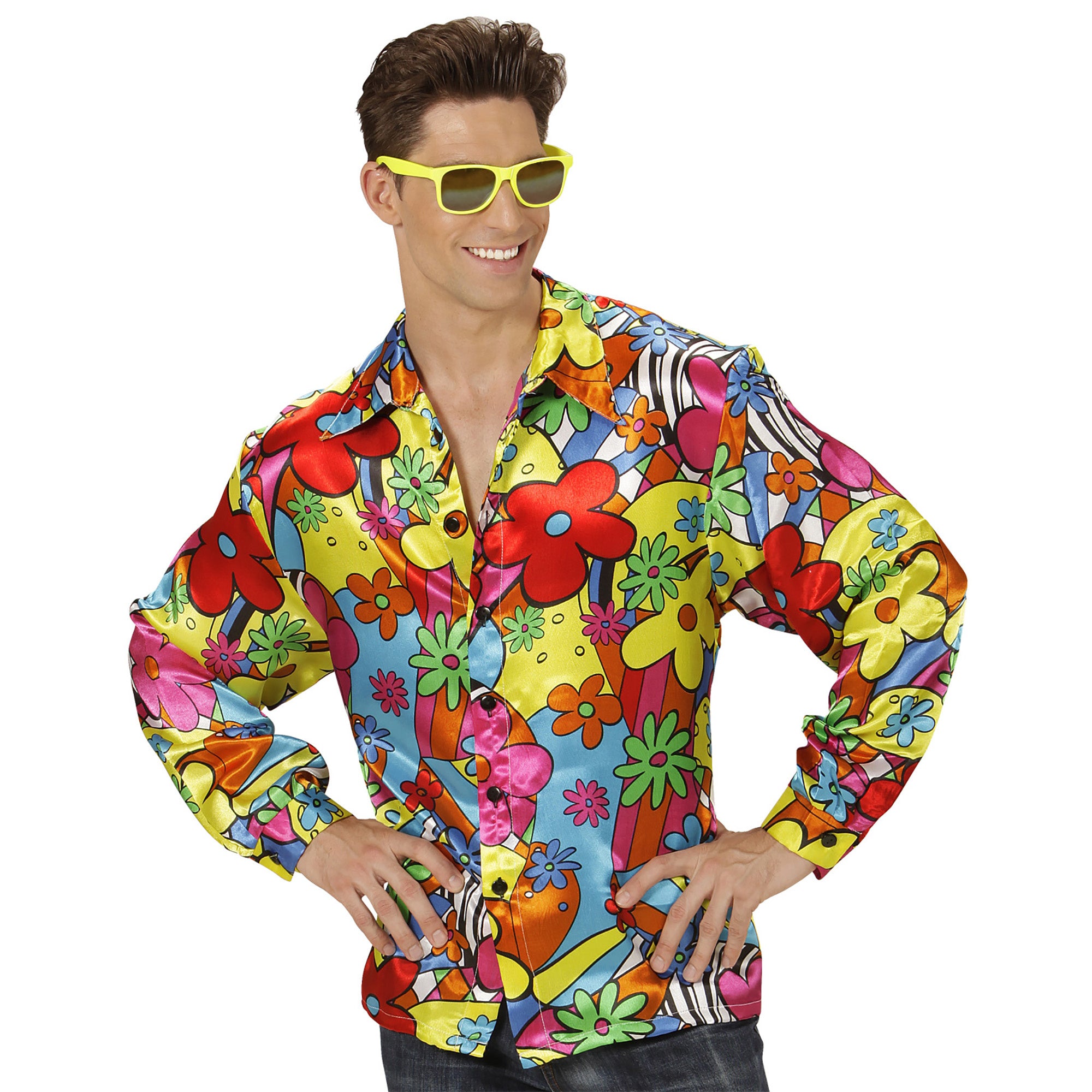 Widmann - Hippie Kostuum - Hippie Shirt Man - multicolor - XXL - Carnavalskleding - Verkleedkleding