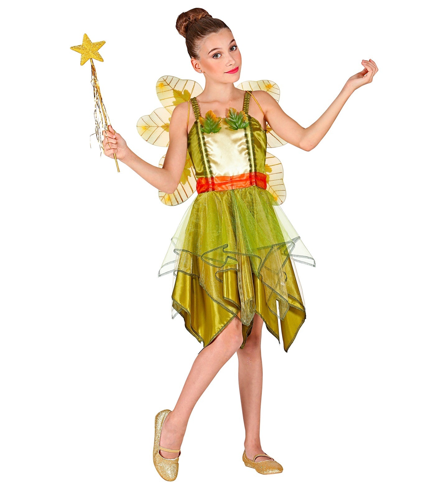 Widmann - Elfen Feeen & Fantasy Kostuum - Betoverende Alles Is Groen Bosfee - Meisje - groen - Maat 128 - Carnavalskleding - Verkleedkleding