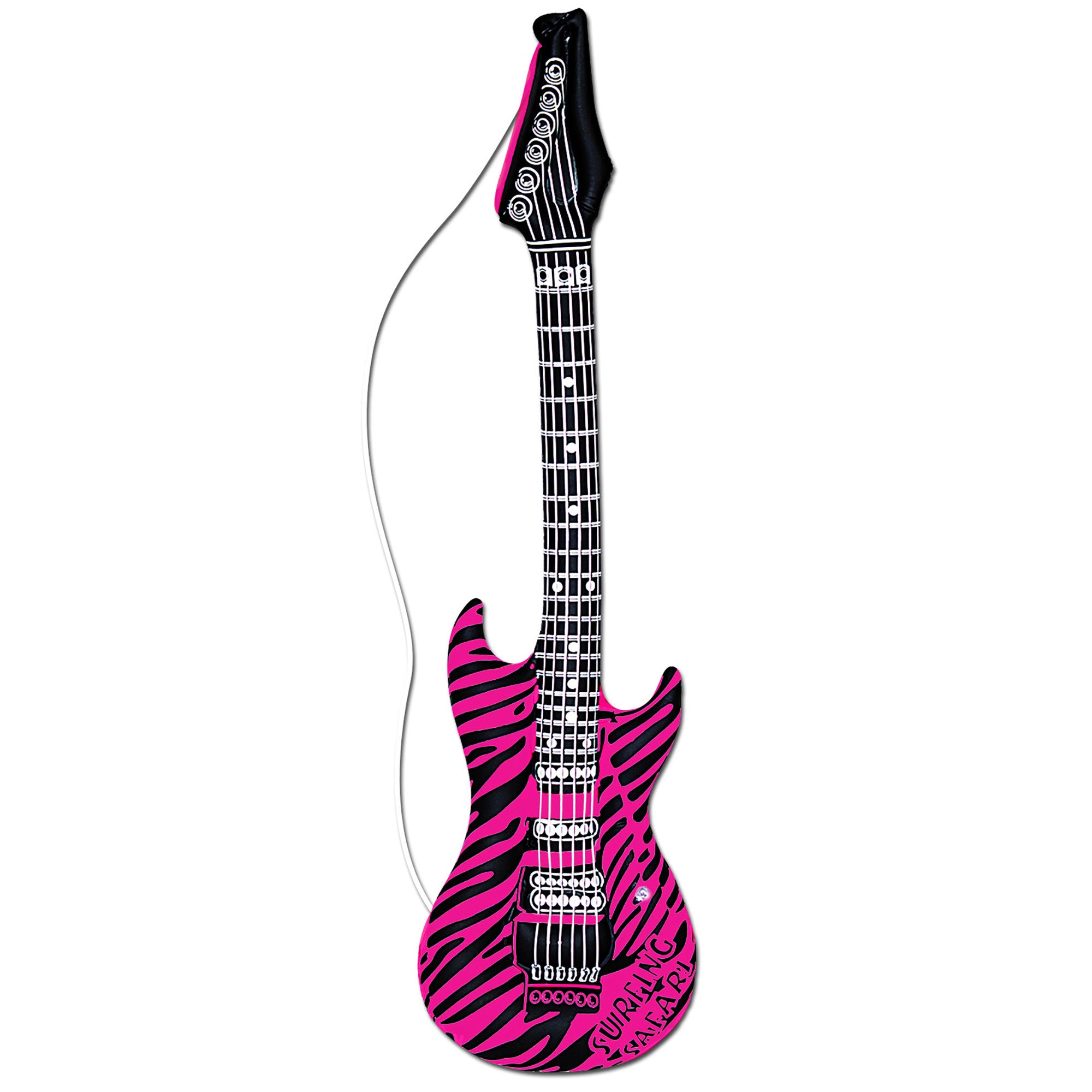 Opblaasbare roze gitaar met zebraprint voor carnaval