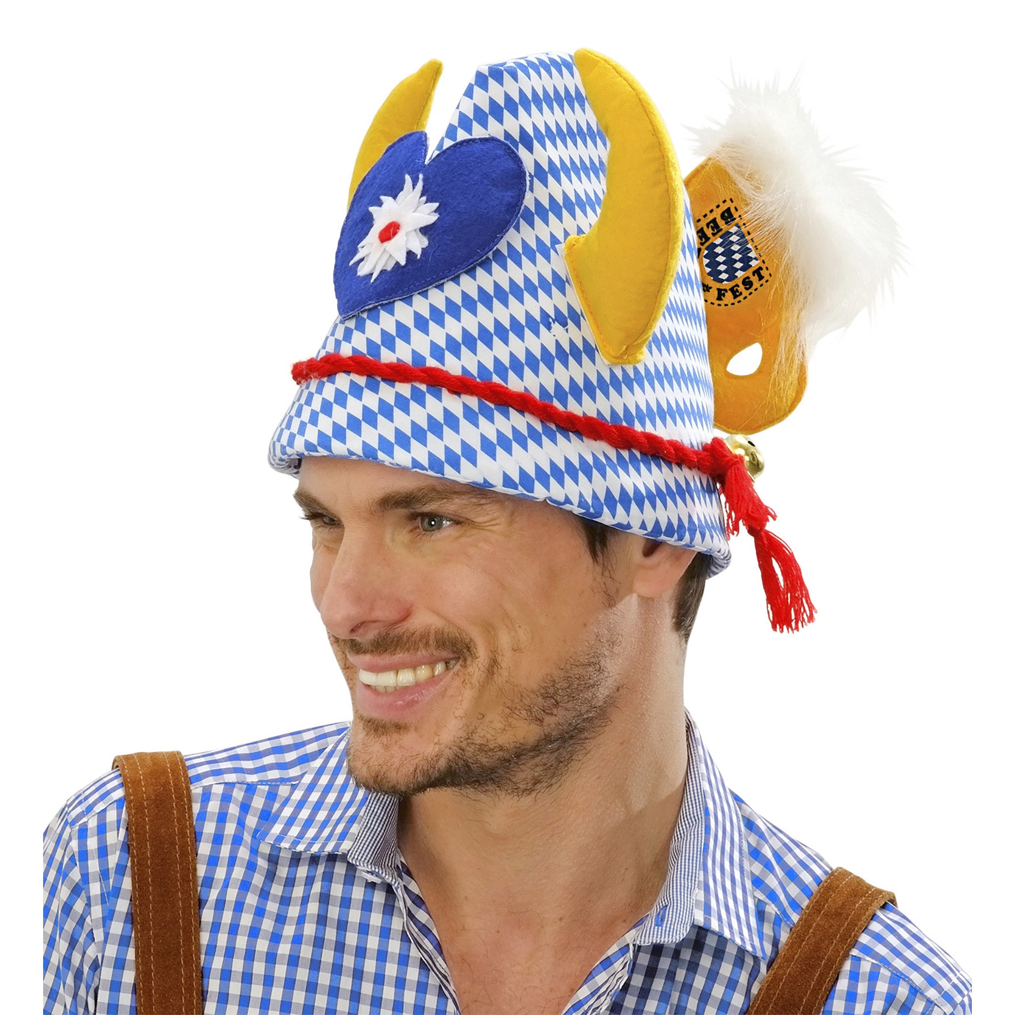 Grappige Beierse Oktoberfest hoed met hoorns, belletje en hart