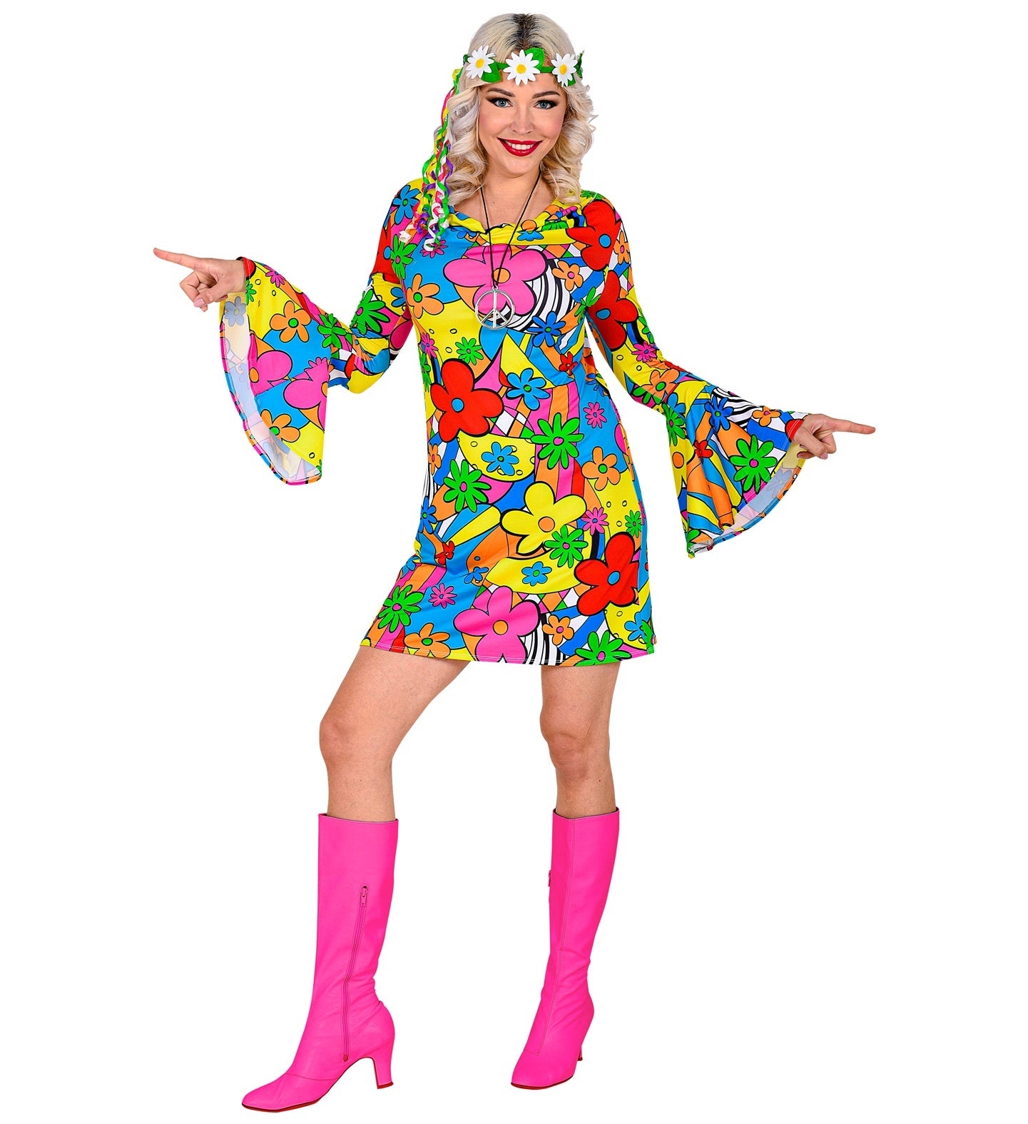 Widmann - Hippie Kostuum - Flora Bora Seventies Hippie - Vrouw - multicolor - XXL - Carnavalskleding - Verkleedkleding