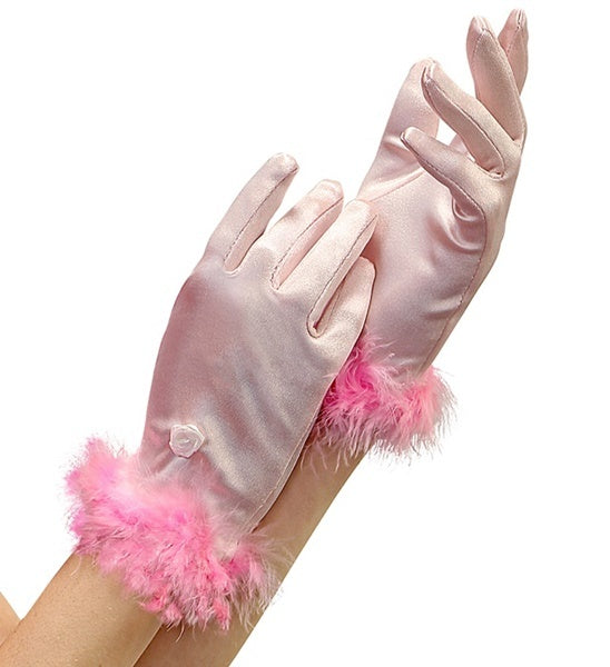 Handschoenen met veren Glamour roze kinderen