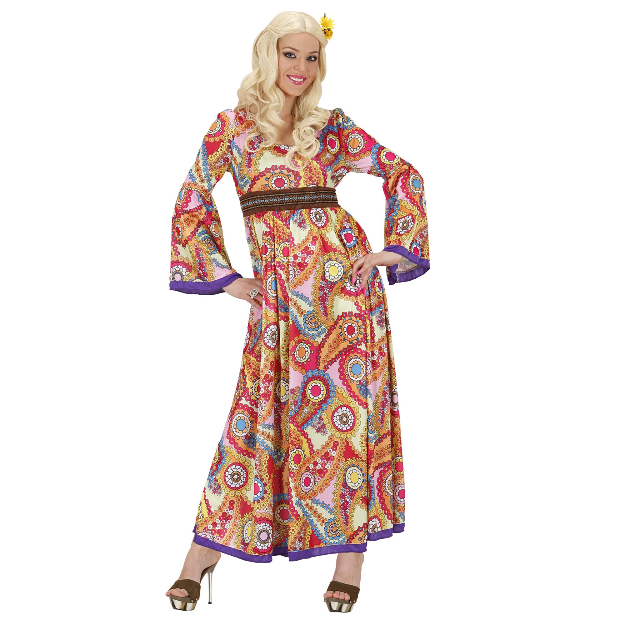 "Lang hippiekostuum voor vrouwen - Verkleedkleding - Large"