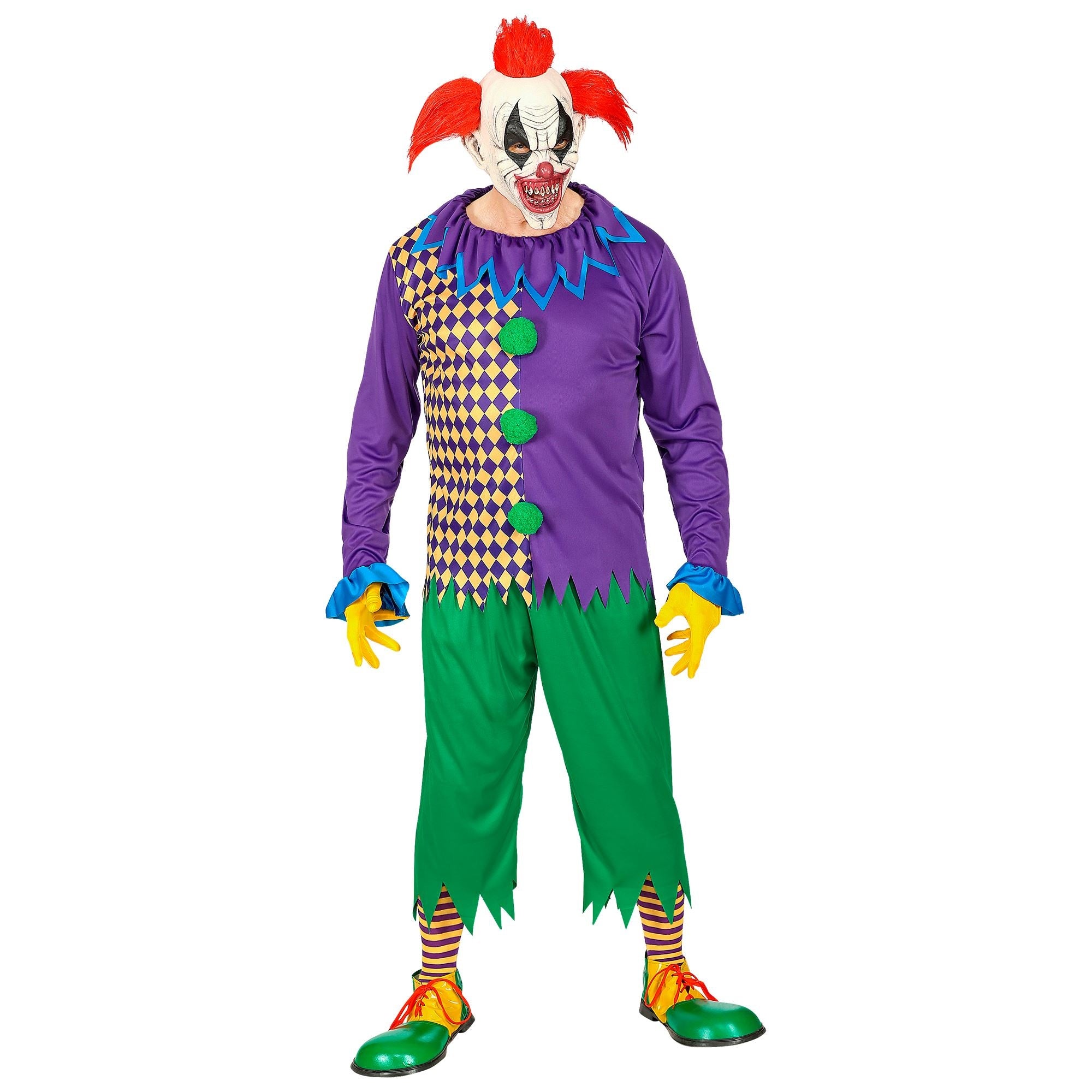 Widmann - Monster & Griezel Kostuum - Enge Clown Cirque Du Macabre - Man - groen,paars - Large - Halloween - Verkleedkleding