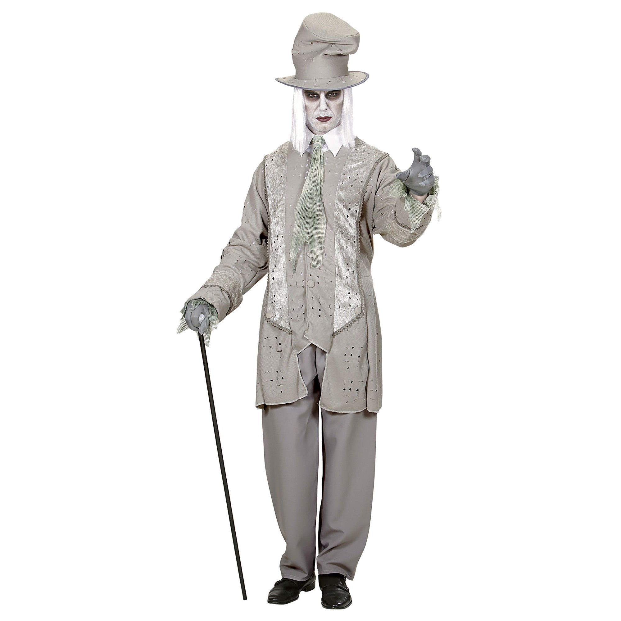 Widmann - Spook & Skelet Kostuum - Spookachtige Heer Witte Horror Heer - Man - grijs - Small - Halloween - Verkleedkleding