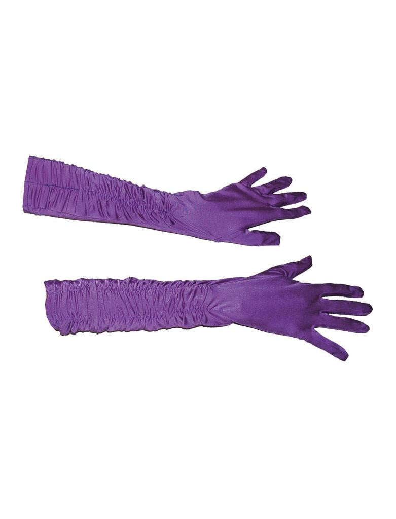 Lange paarse handschoenen gerimpeld 46cm