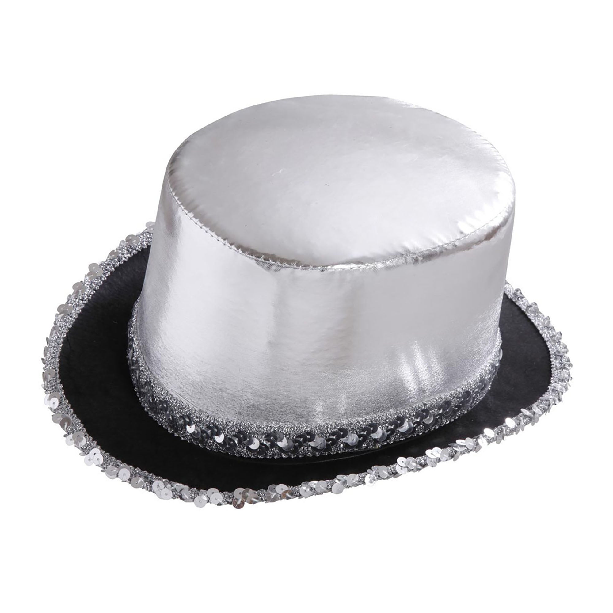 Zilveren hoge hoed met pailletten beslag voor party's