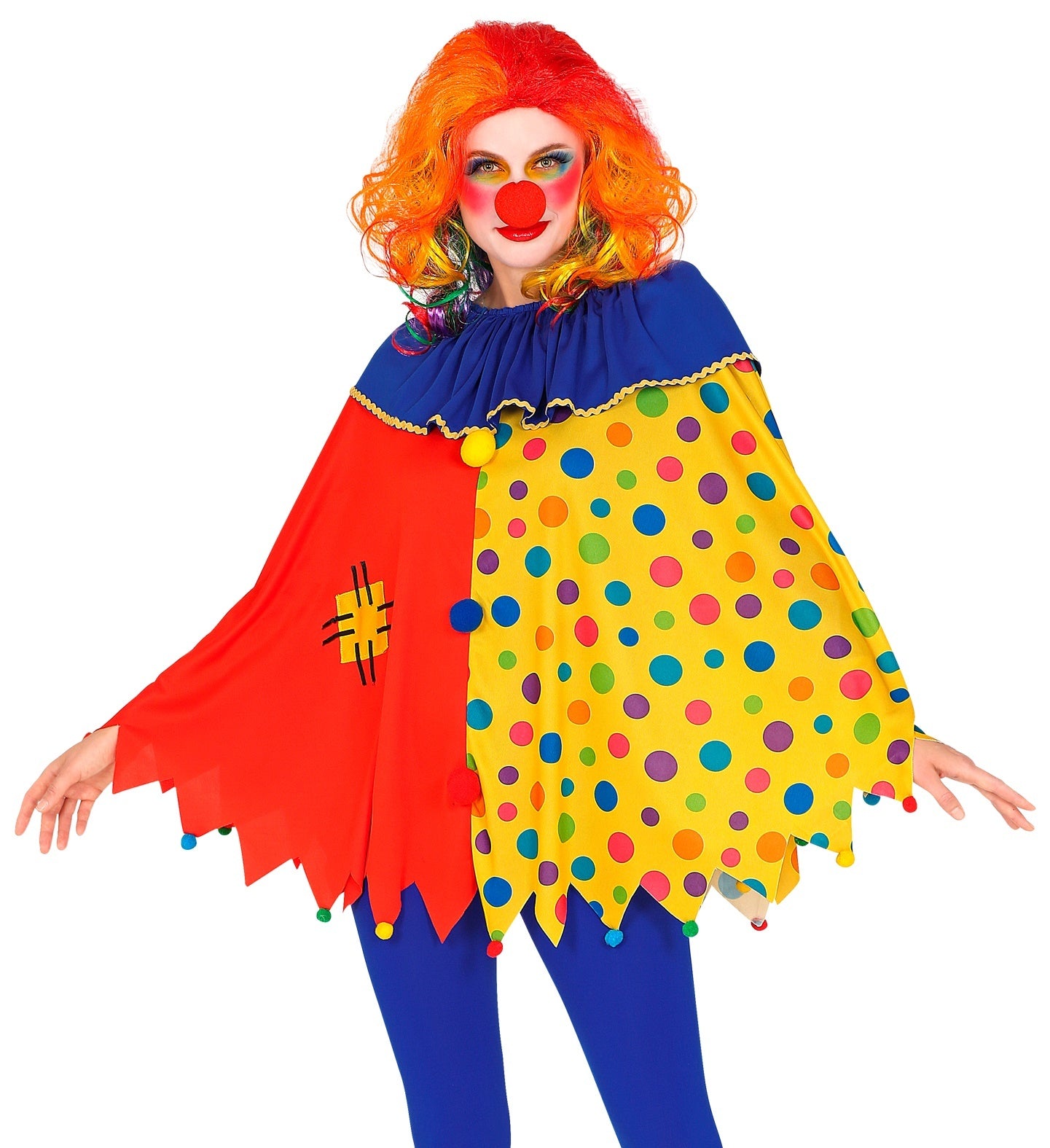 Widmann - Clown & Nar Kostuum - Pi Pa Poncho Clown - rood,geel - One Size - Carnavalskleding - Verkleedkleding