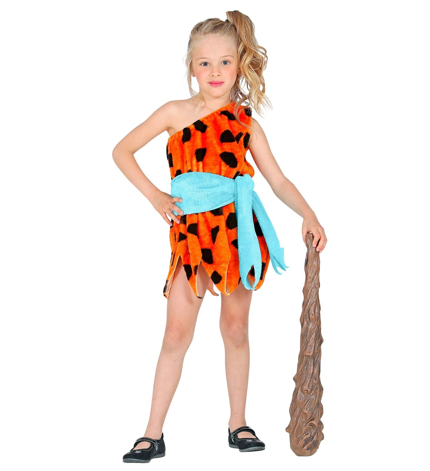 Widmann - The Flintstones Kostuum - Pebbles Flinsteen - Meisje - blauw,oranje - Maat 116 - Carnavalskleding - Verkleedkleding