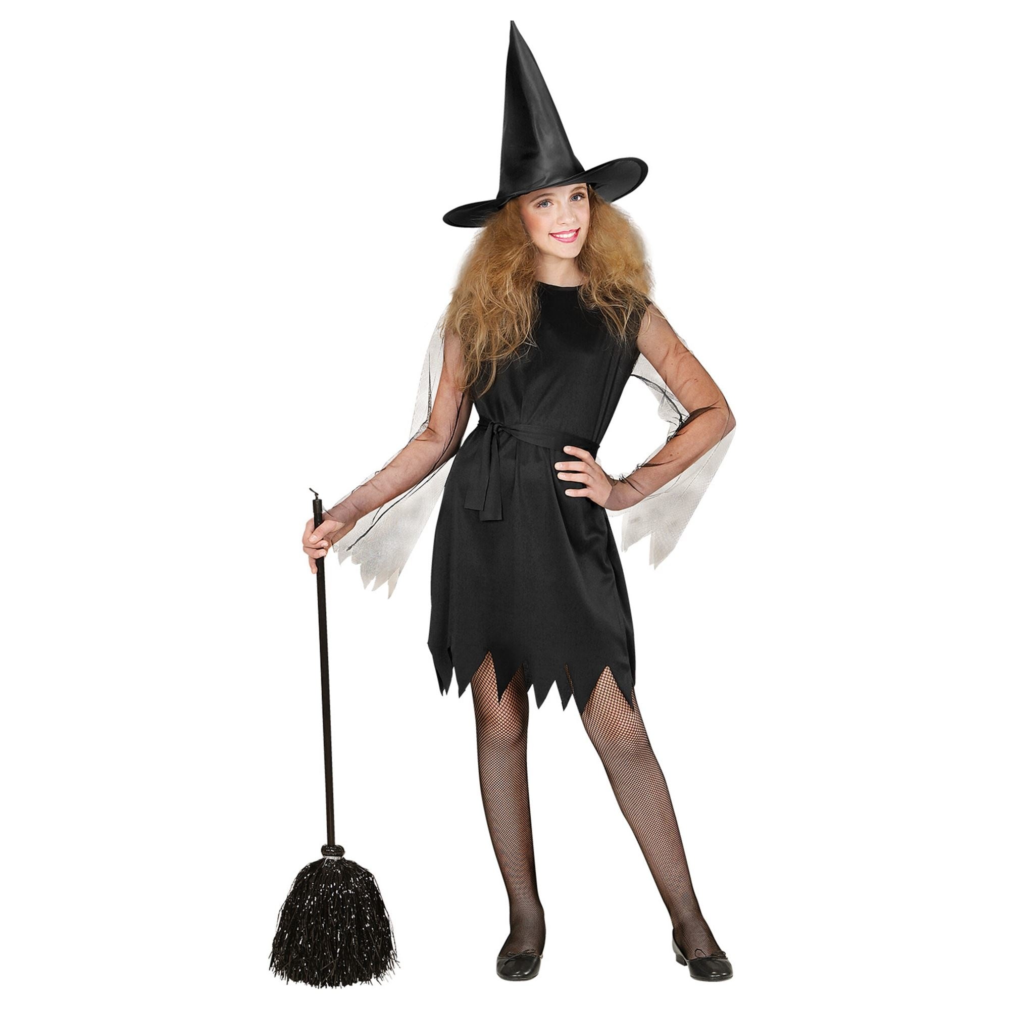 Widmann - Heks & Spider Lady & Voodoo & Duistere Religie Kostuum - Heks Anna Bella - Meisje - zwart - Maat 158 - Halloween - Verkleedkleding