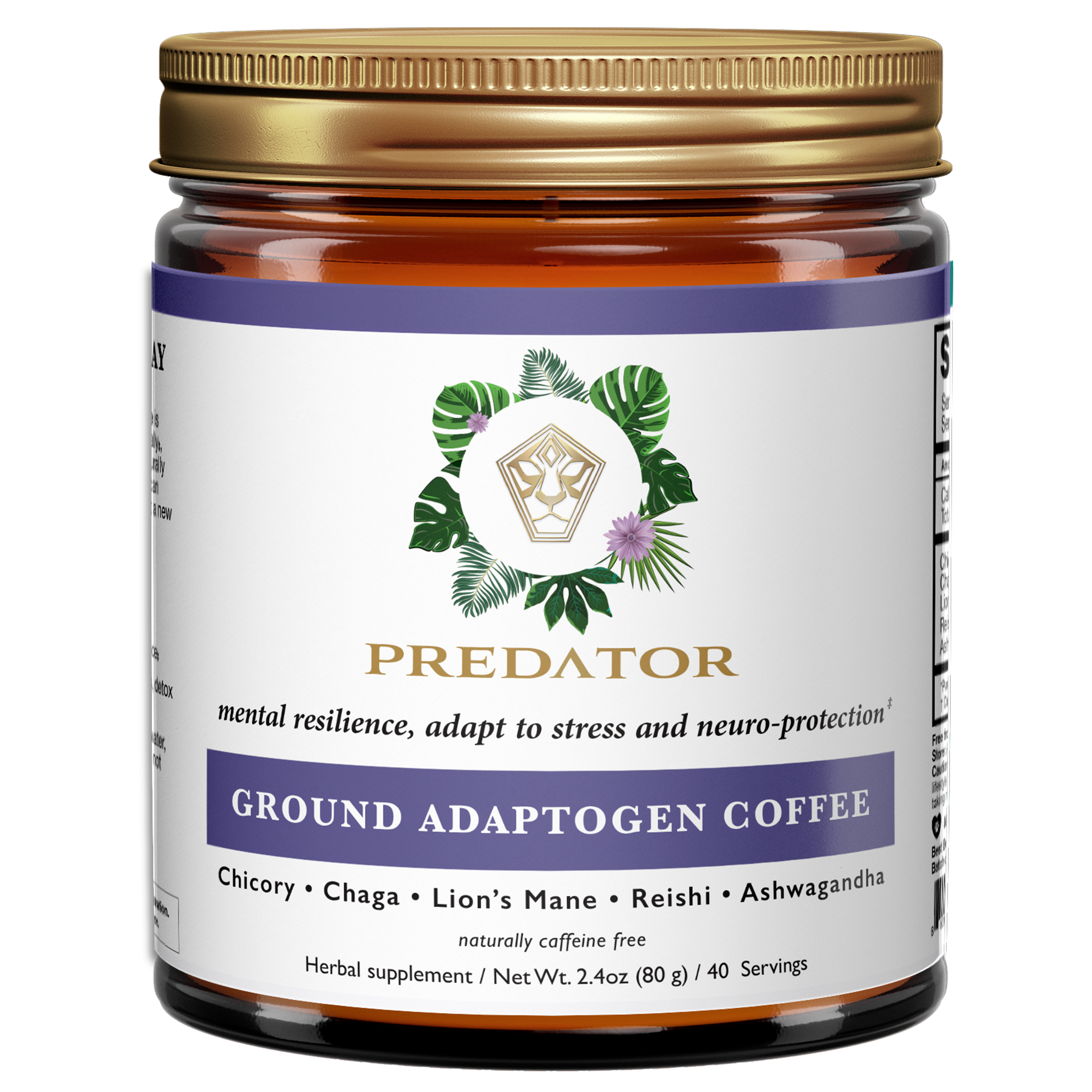 Ground Adaptogen Coffee - Mushrooms and Adaptogens - Chicorei Root, Reishi, Lions Mane, Chaga, Ashwagandha - Free of Caffeine - thepredators.com product image