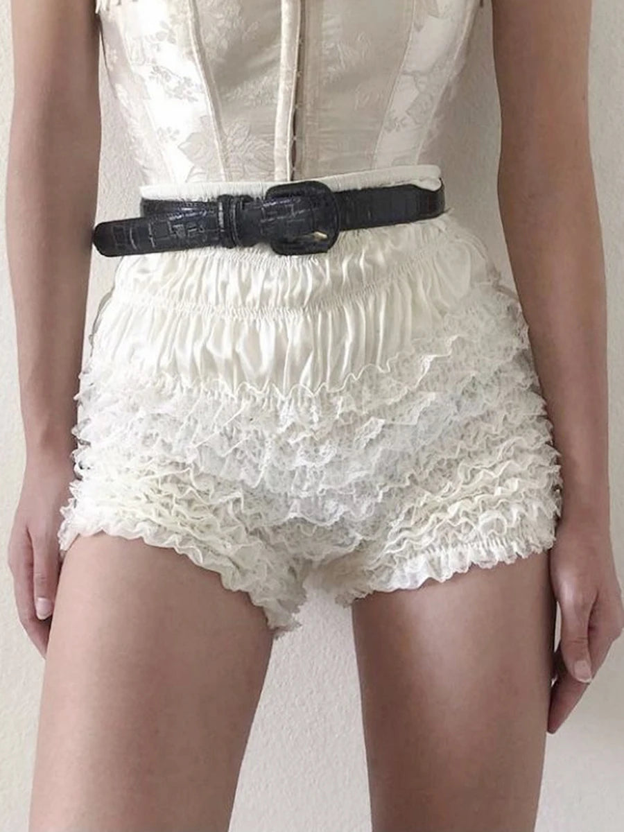Ruffled Elastic Waist Women's Summer Shorts - Floral Beach Nightclub