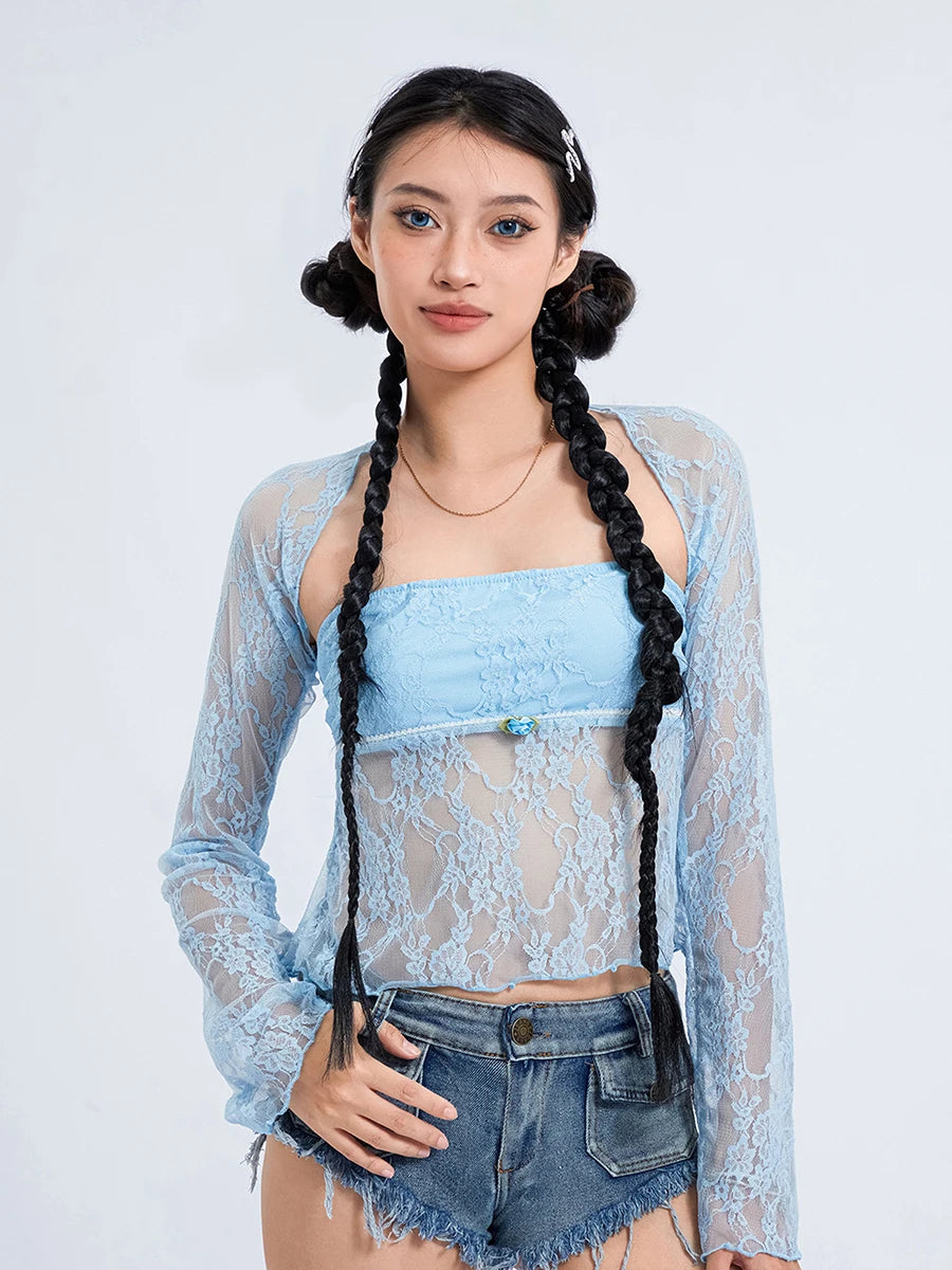 Floral Boat Neck Strapless Top with Long Sleeve Shrug