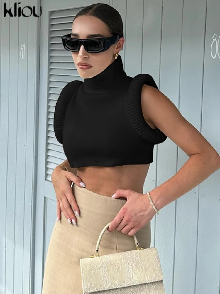 Patchwork Stand Collar Crop Tank: Versatile Street Casual Wear - Image 6