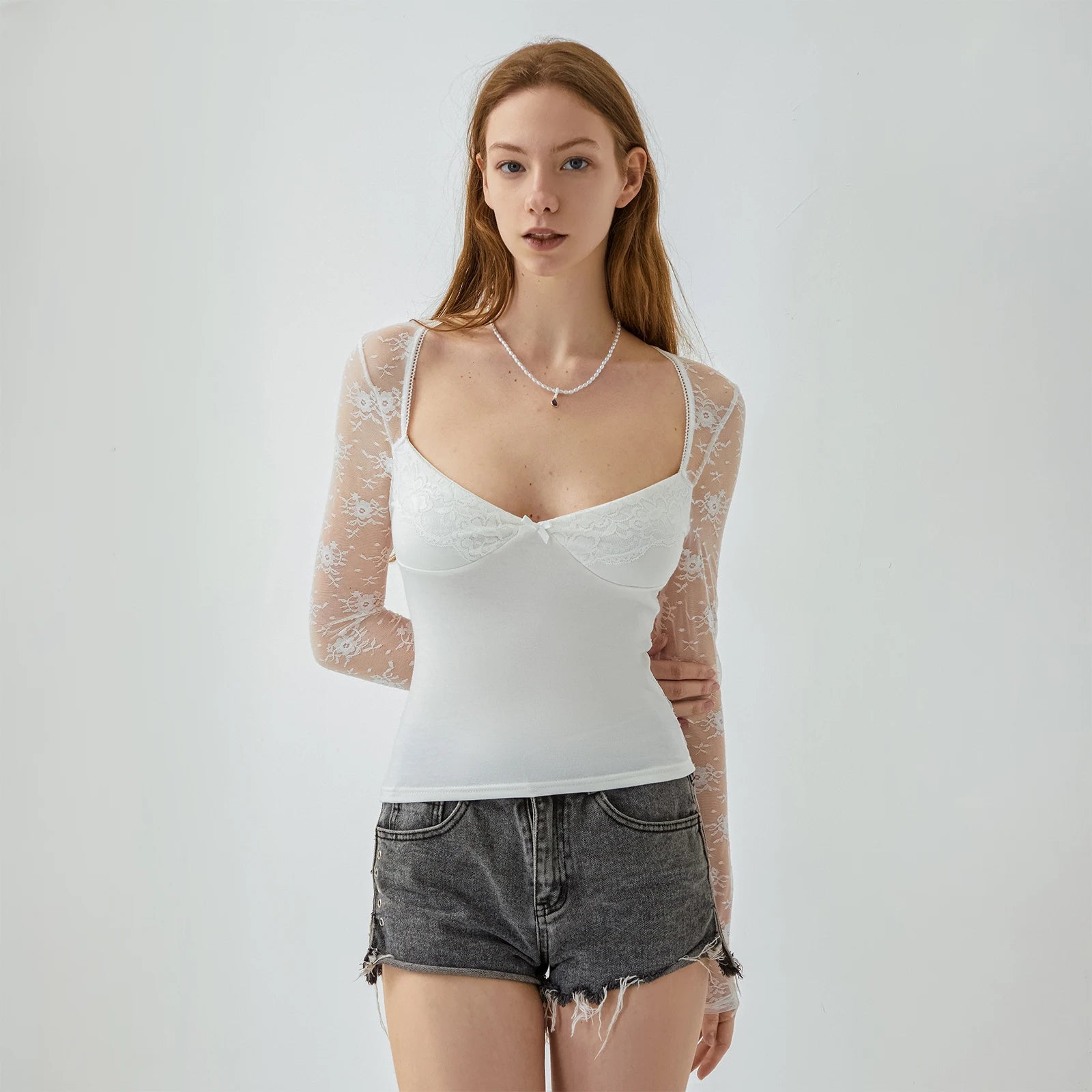 Floral Slim Fit Deep V-Neck Long Sleeve T-Shirt Women Summer