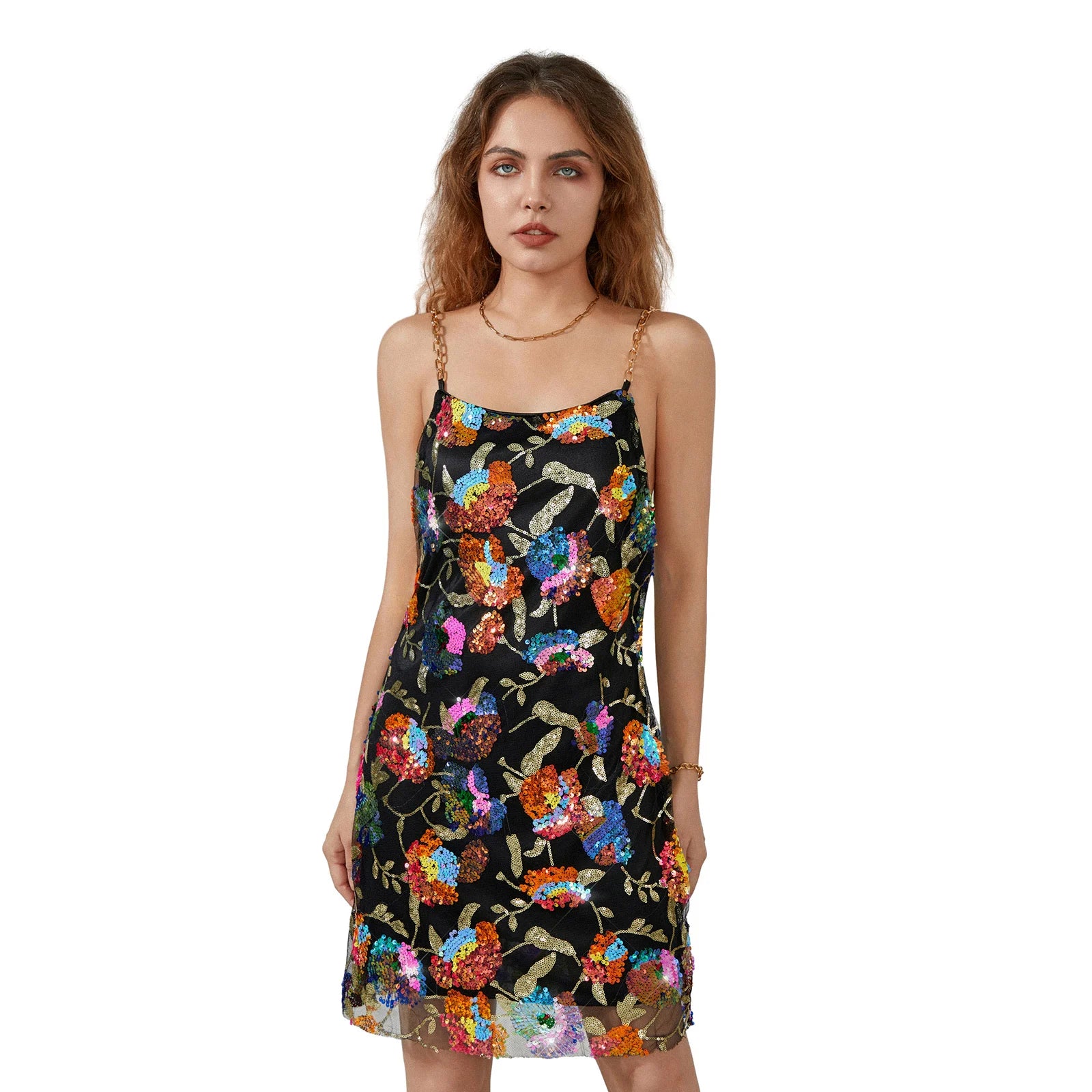 Sequined Flower Club Party Mini Dress Women Summer Sling Dress - Image 10