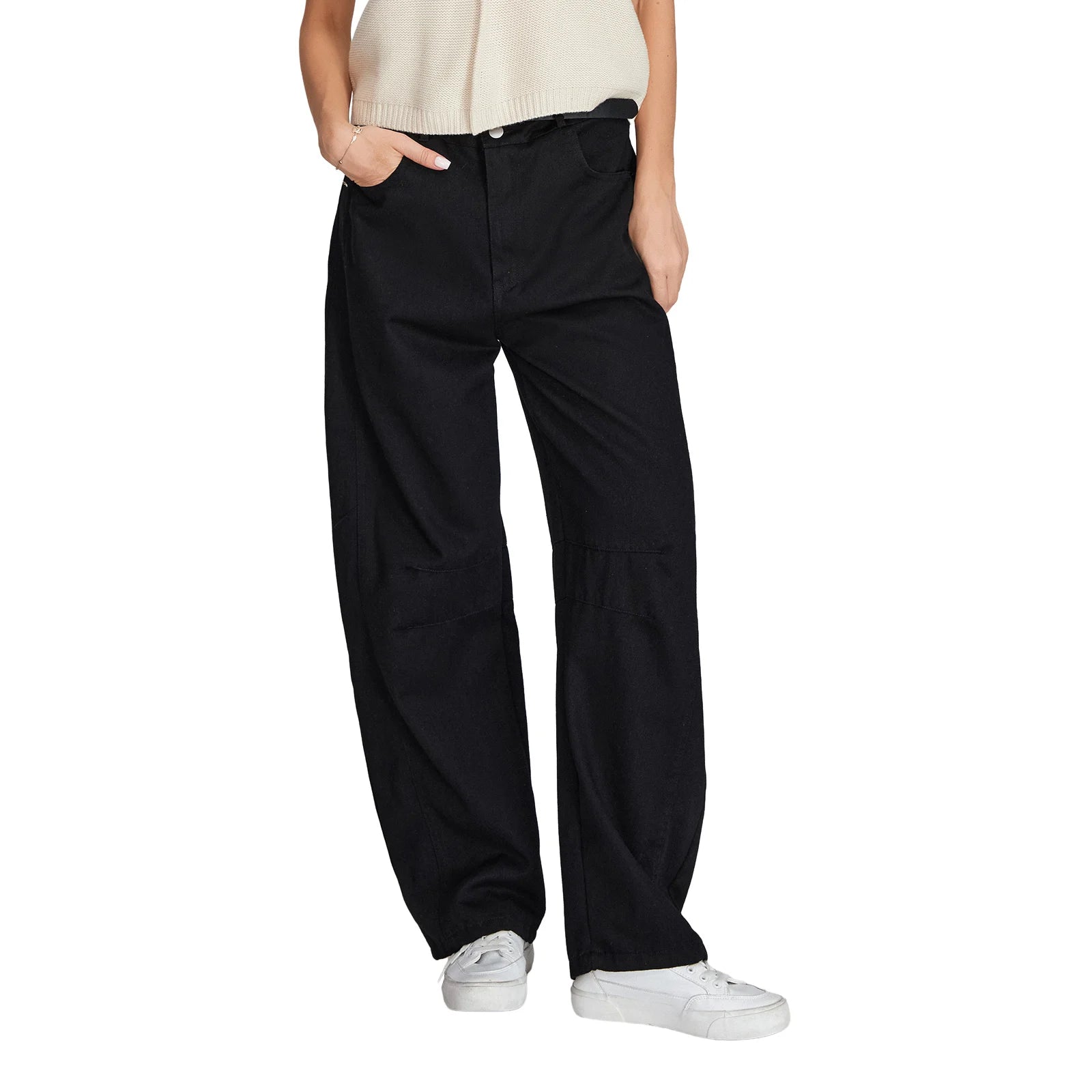 Solid Color Women's Mid-Rise Barrel Denim Pants Streetwear Casual Jeans - Image 10